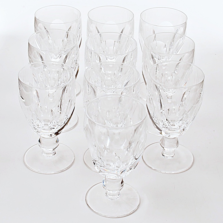 Set of Ten Antique Crystal Claret Glasses