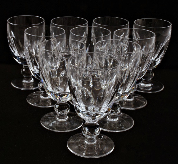 Set of Ten Antique Crystal Claret Glasses