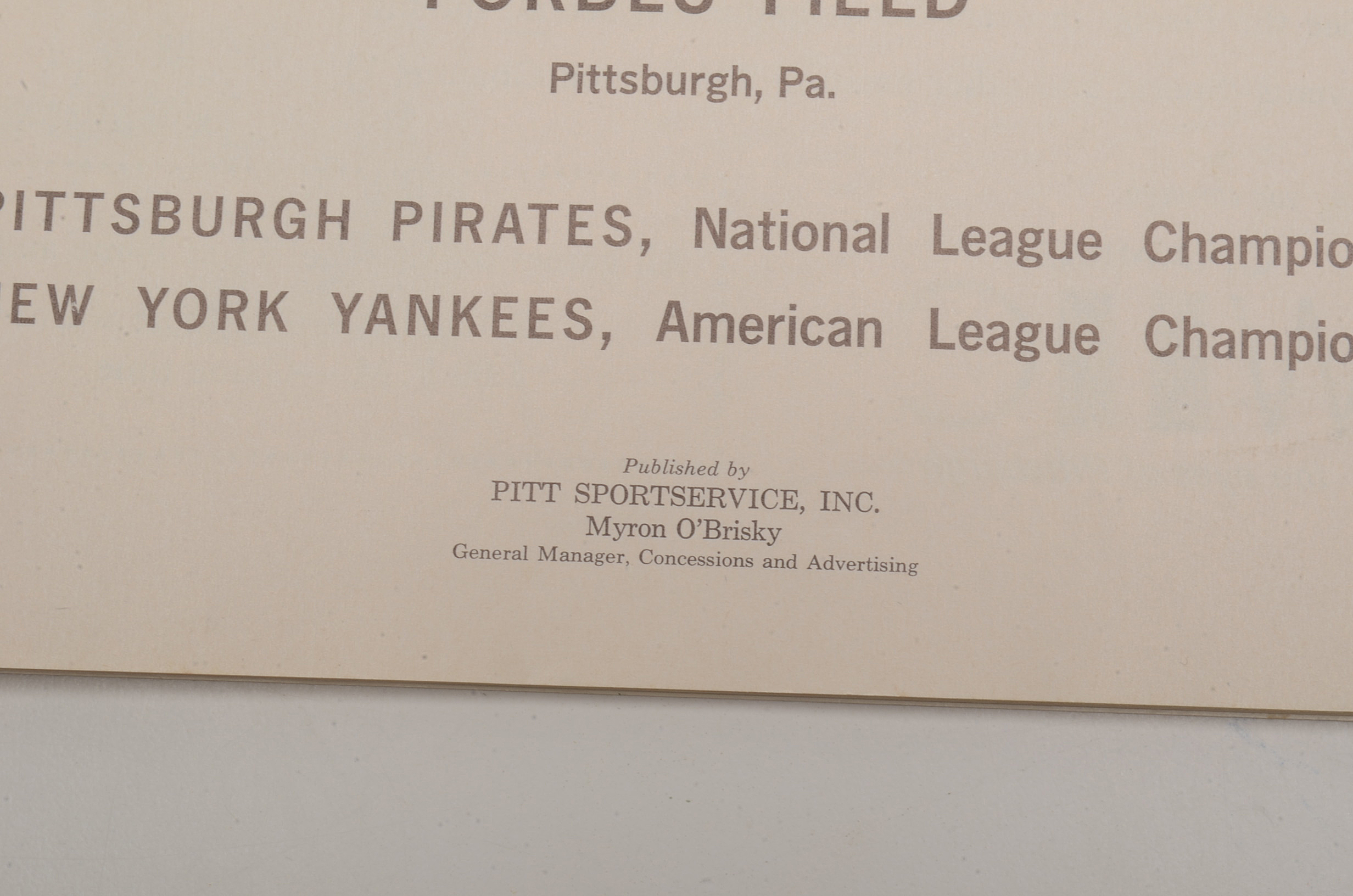1960 World Series Baseball Program Pirates Vs. Yankees