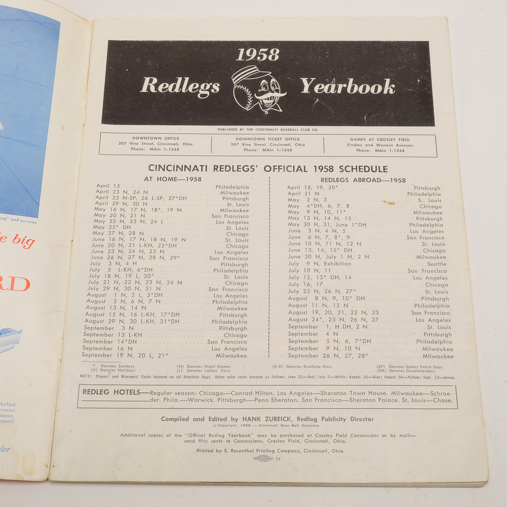 1958 Reds Yearbook With Nuxhall and Bailey Signed Photos