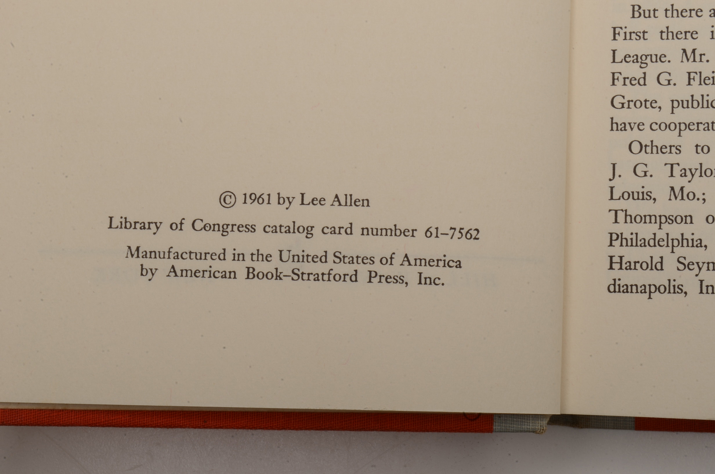 Lee Allen Signed "The National League Story"