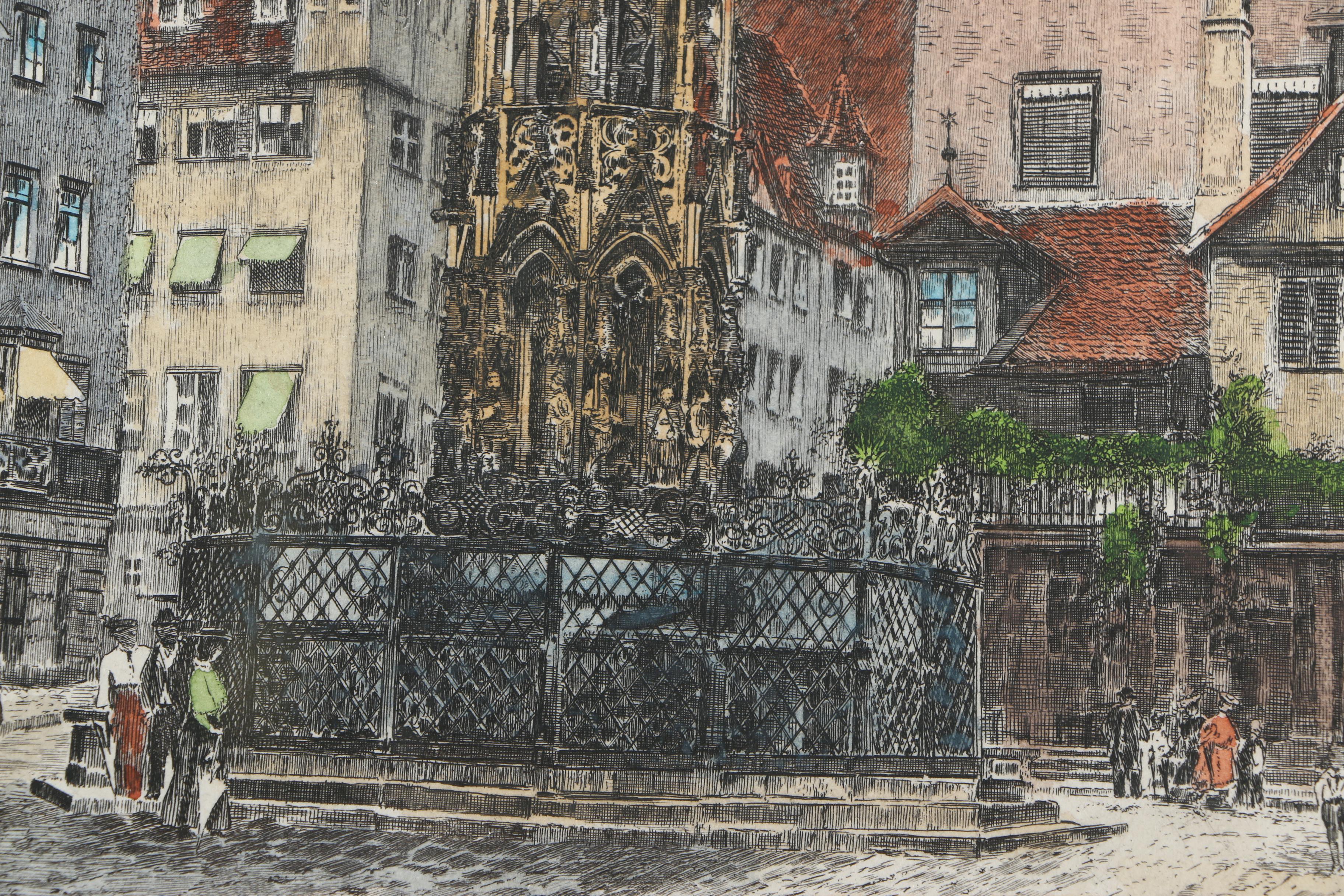 Albrecht Bruck Early 20th Century Hand-Colored Etchings of Nuremberg