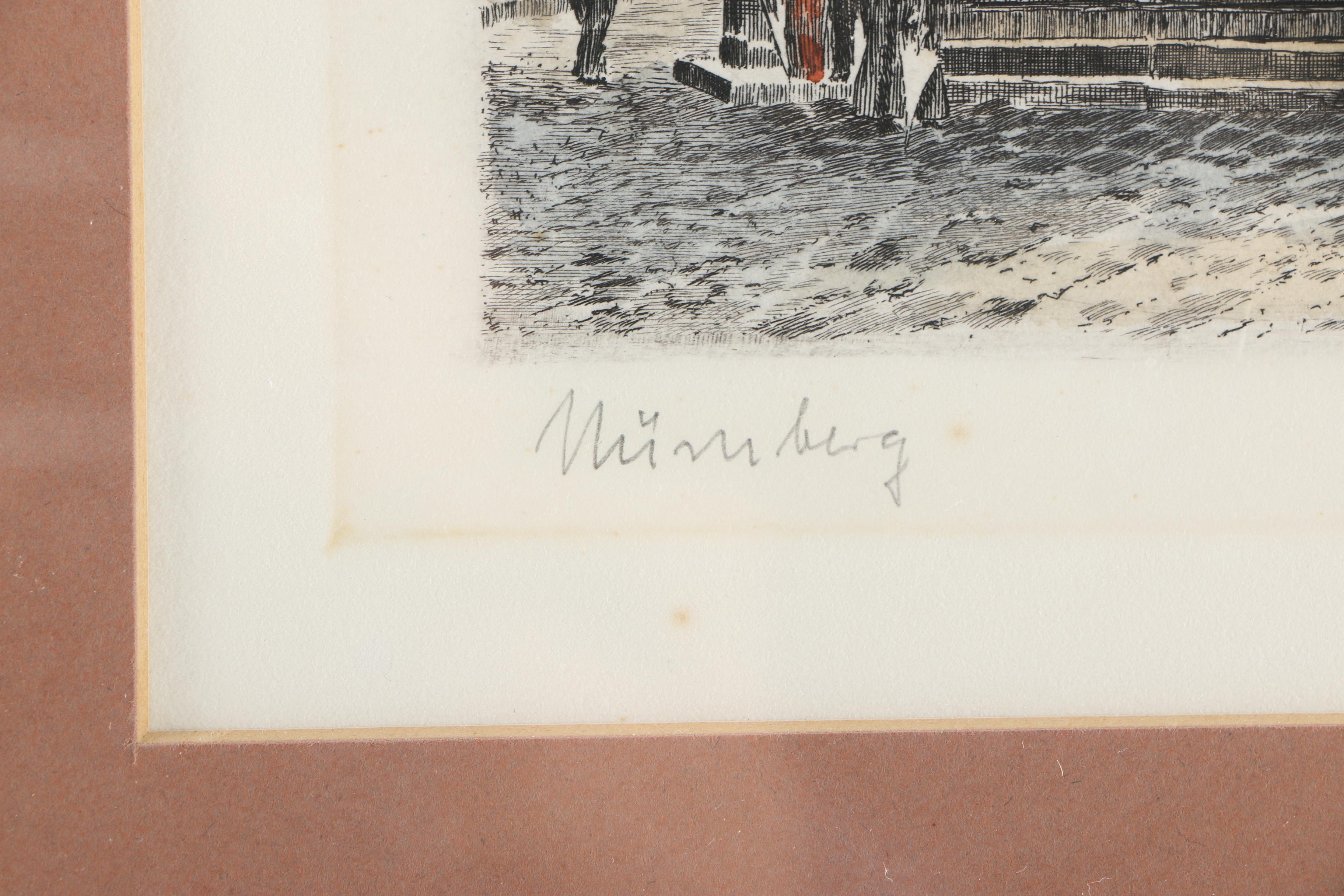 Albrecht Bruck Early 20th Century Hand-Colored Etchings of Nuremberg