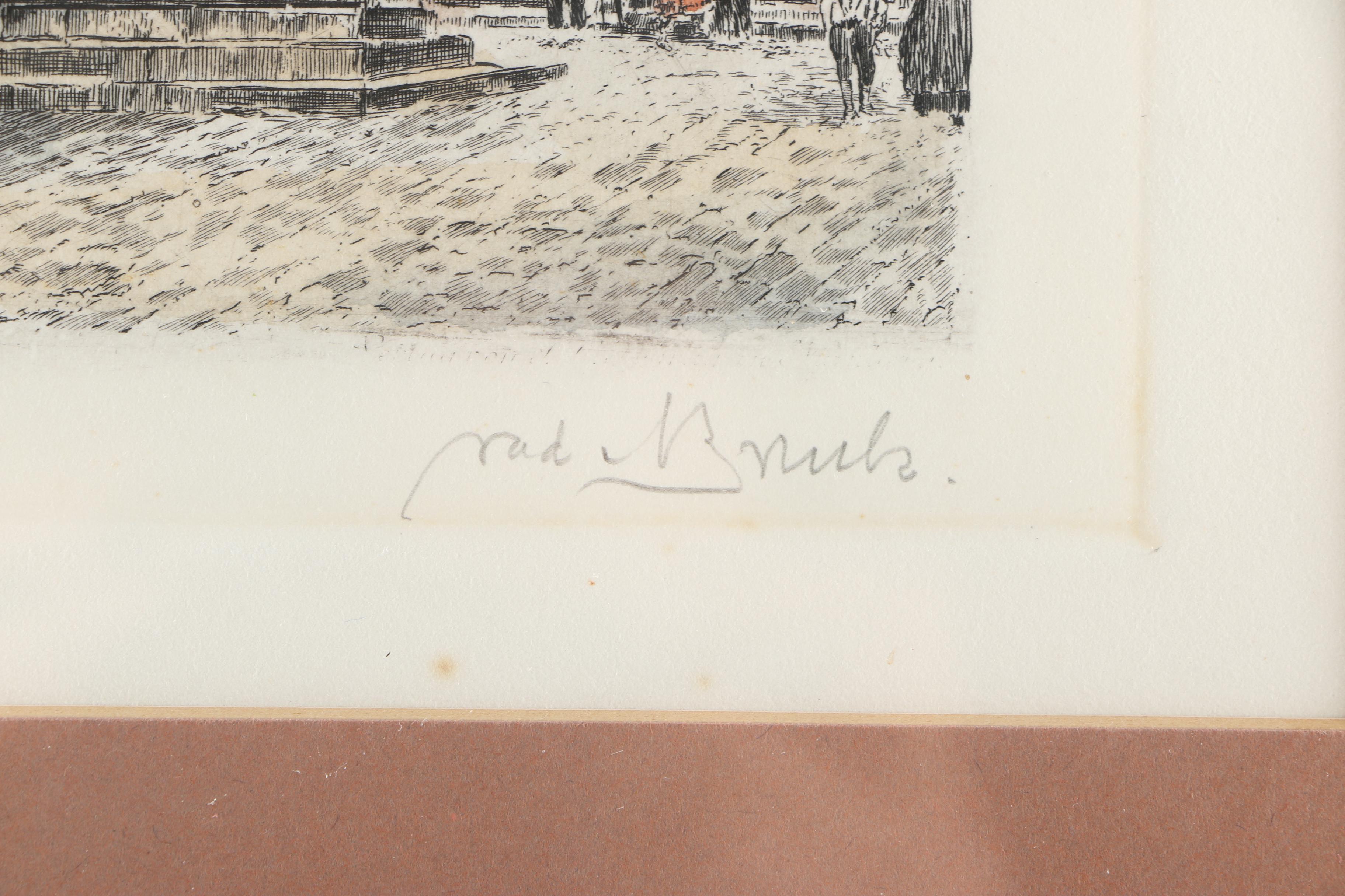 Albrecht Bruck Early 20th Century Hand-Colored Etchings of Nuremberg