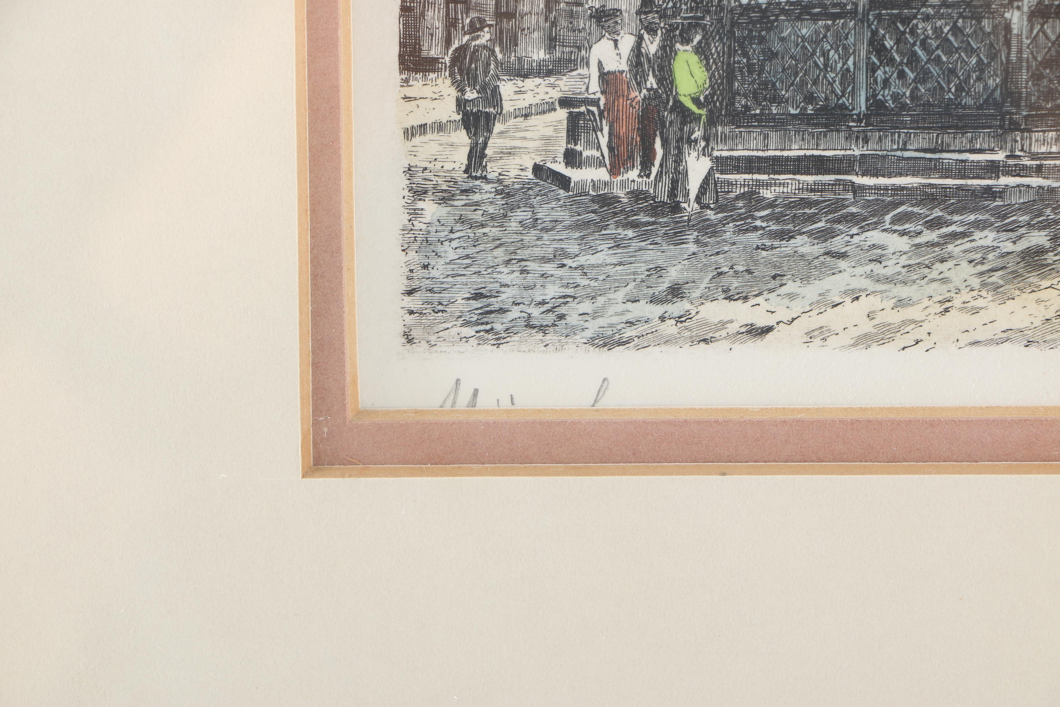 Albrecht Bruck Early 20th Century Hand-Colored Etchings of Nuremberg