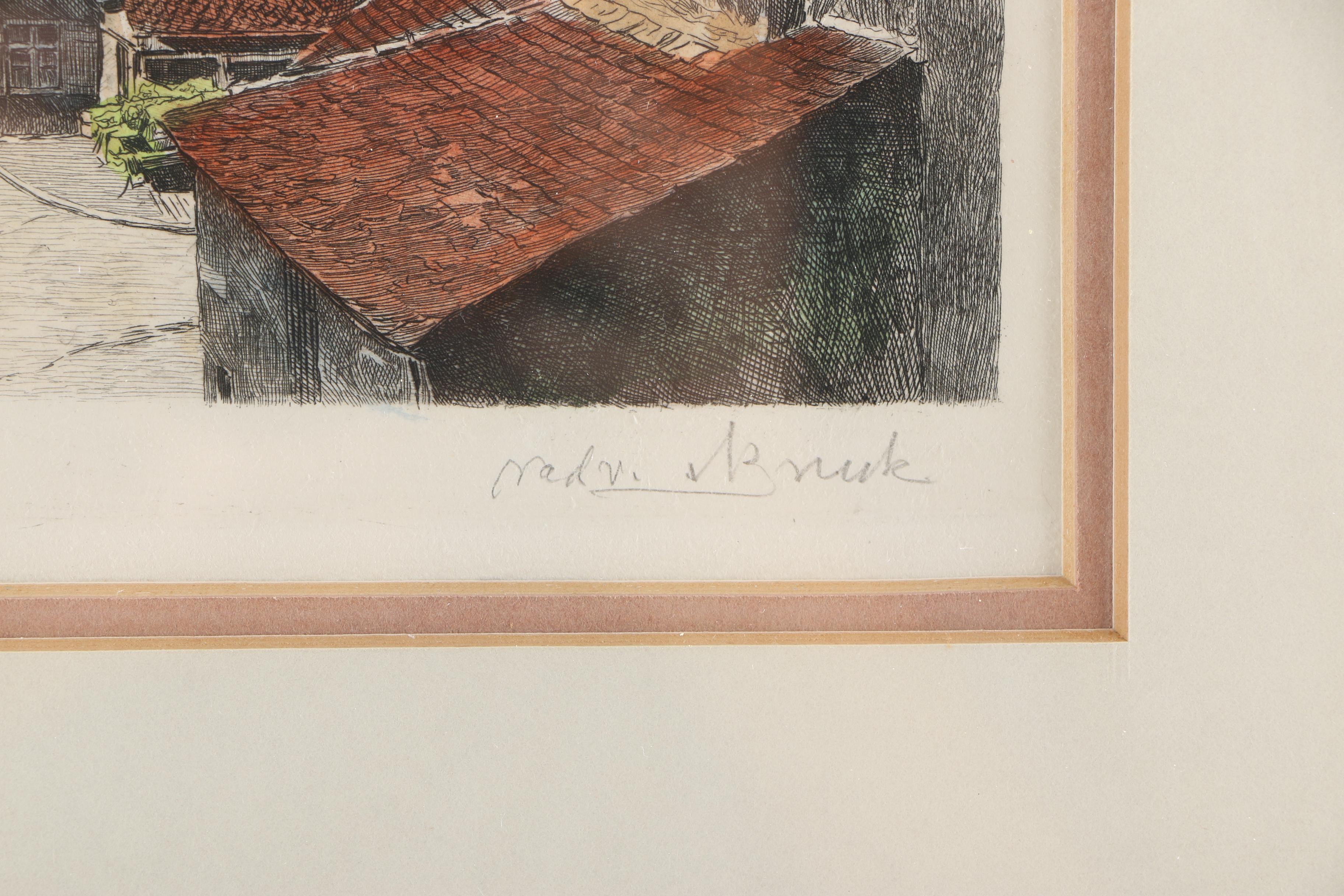 Albrecht Bruck Early 20th Century Hand-Colored Etchings of Nuremberg