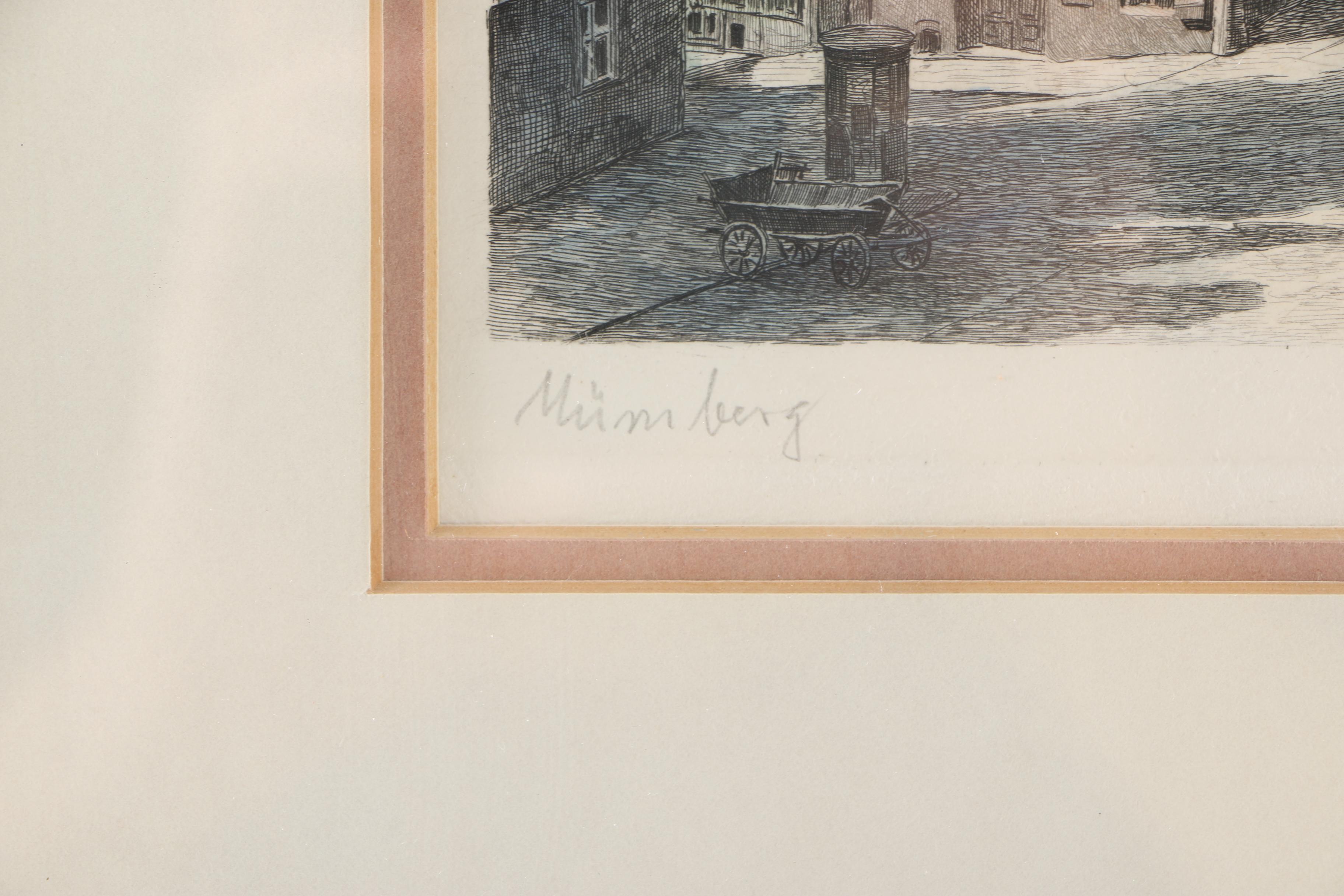 Albrecht Bruck Early 20th Century Hand-Colored Etchings of Nuremberg