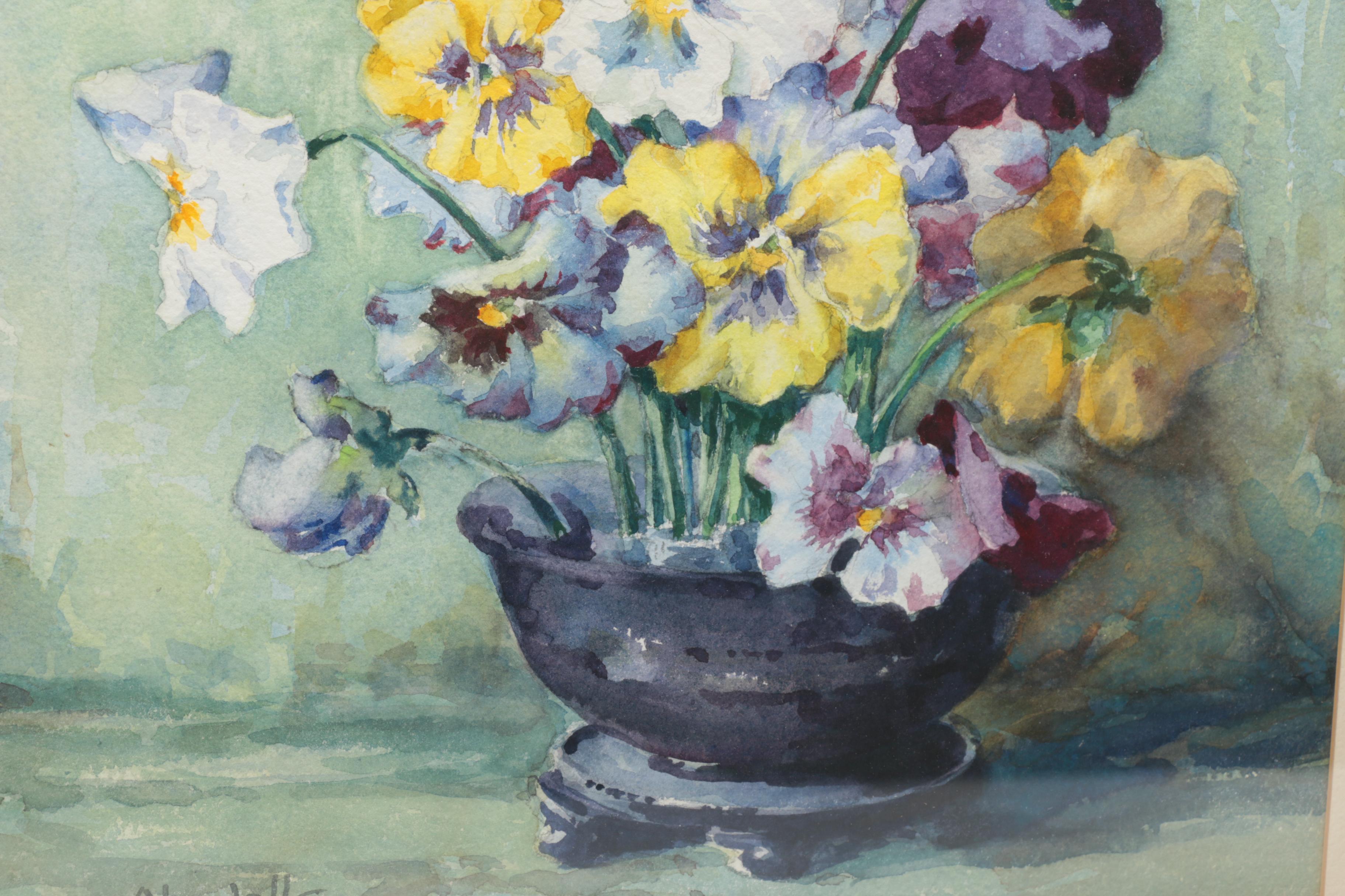 Polly Nordell Watercolor of Pansies