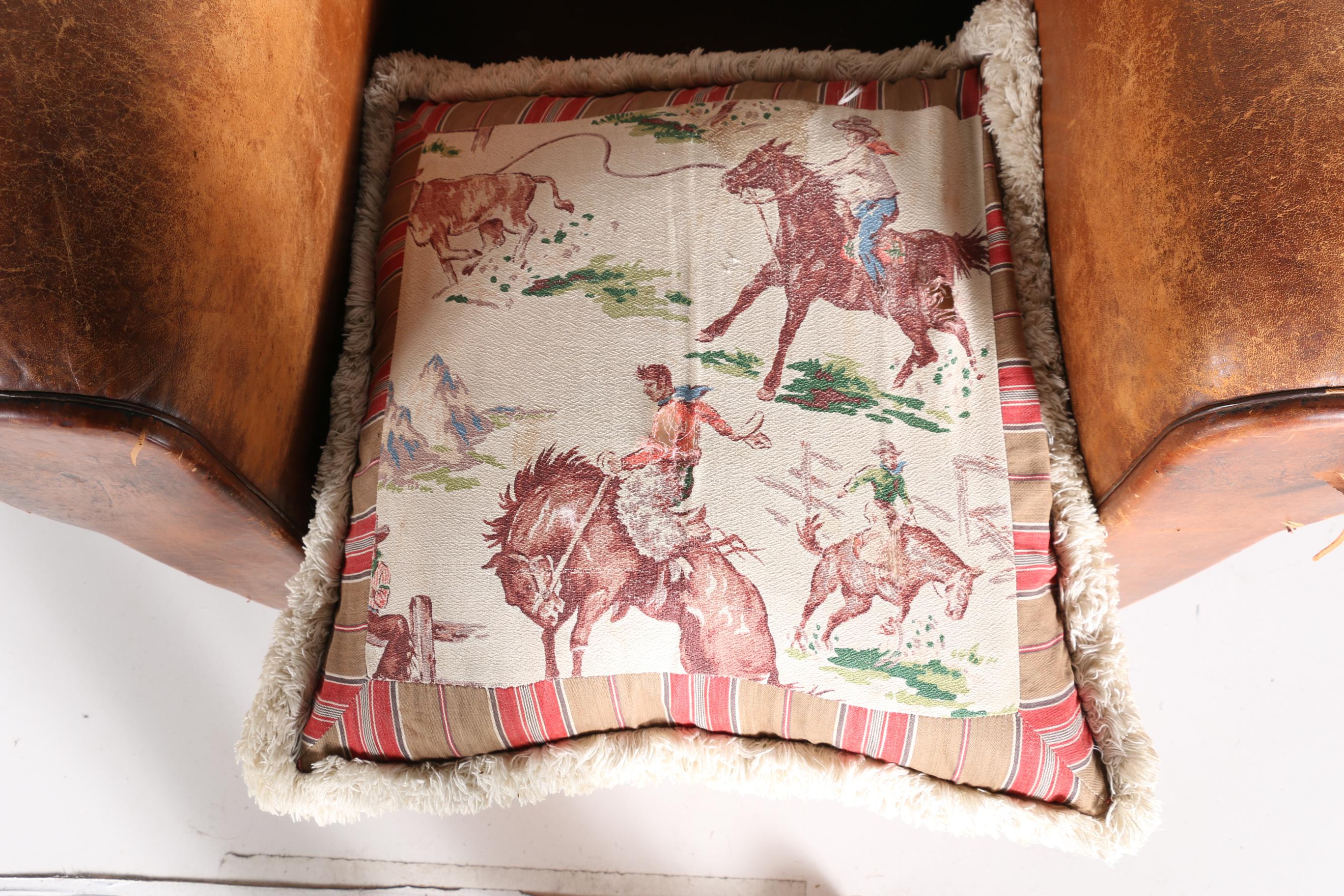 Vintage Leather Armchair With Pillow Cushion