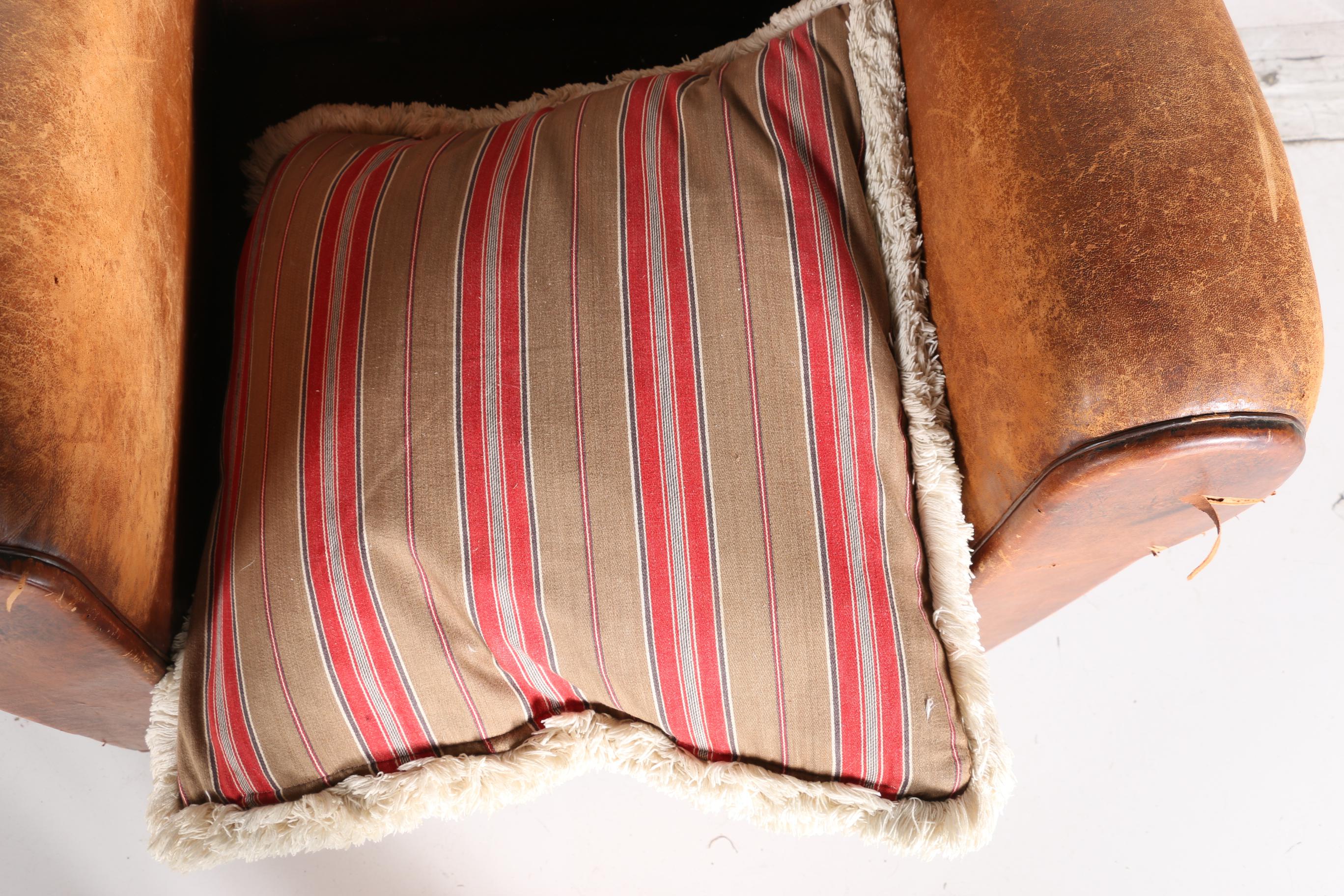 Vintage Leather Armchair With Pillow Cushion