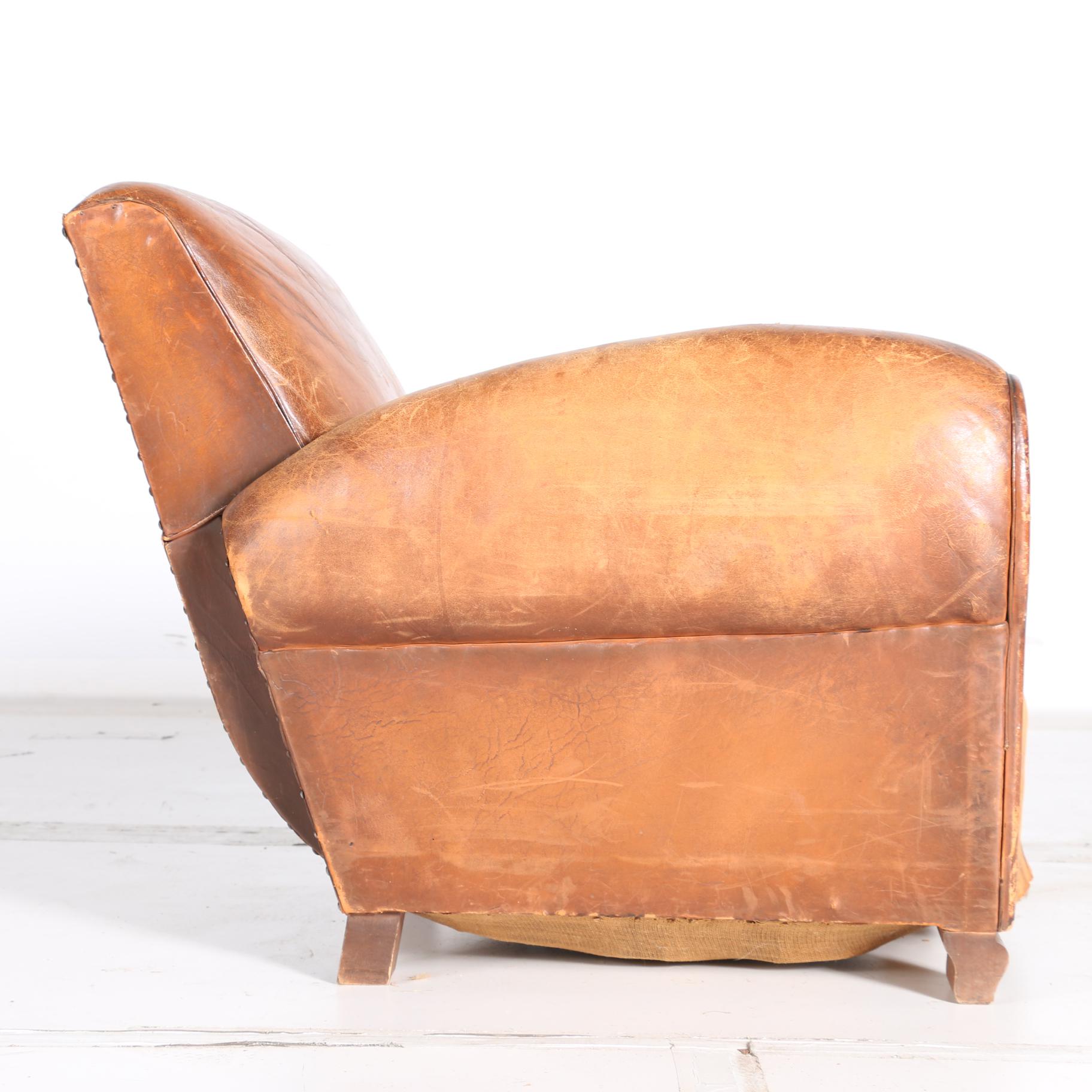 Vintage Leather Armchair With Pillow Cushion
