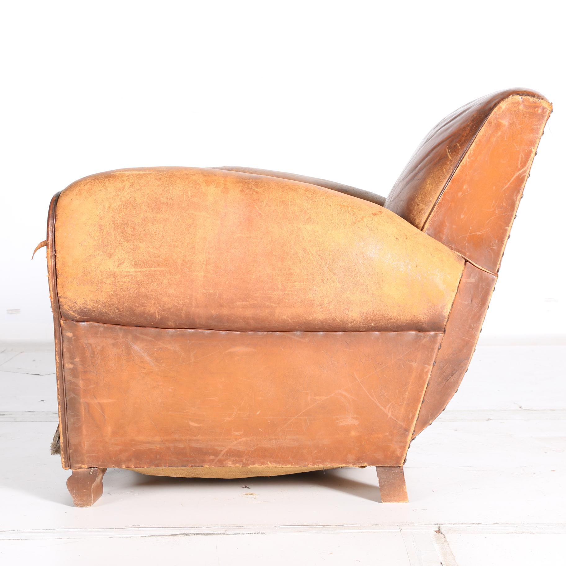 Vintage Leather Armchair With Pillow Cushion