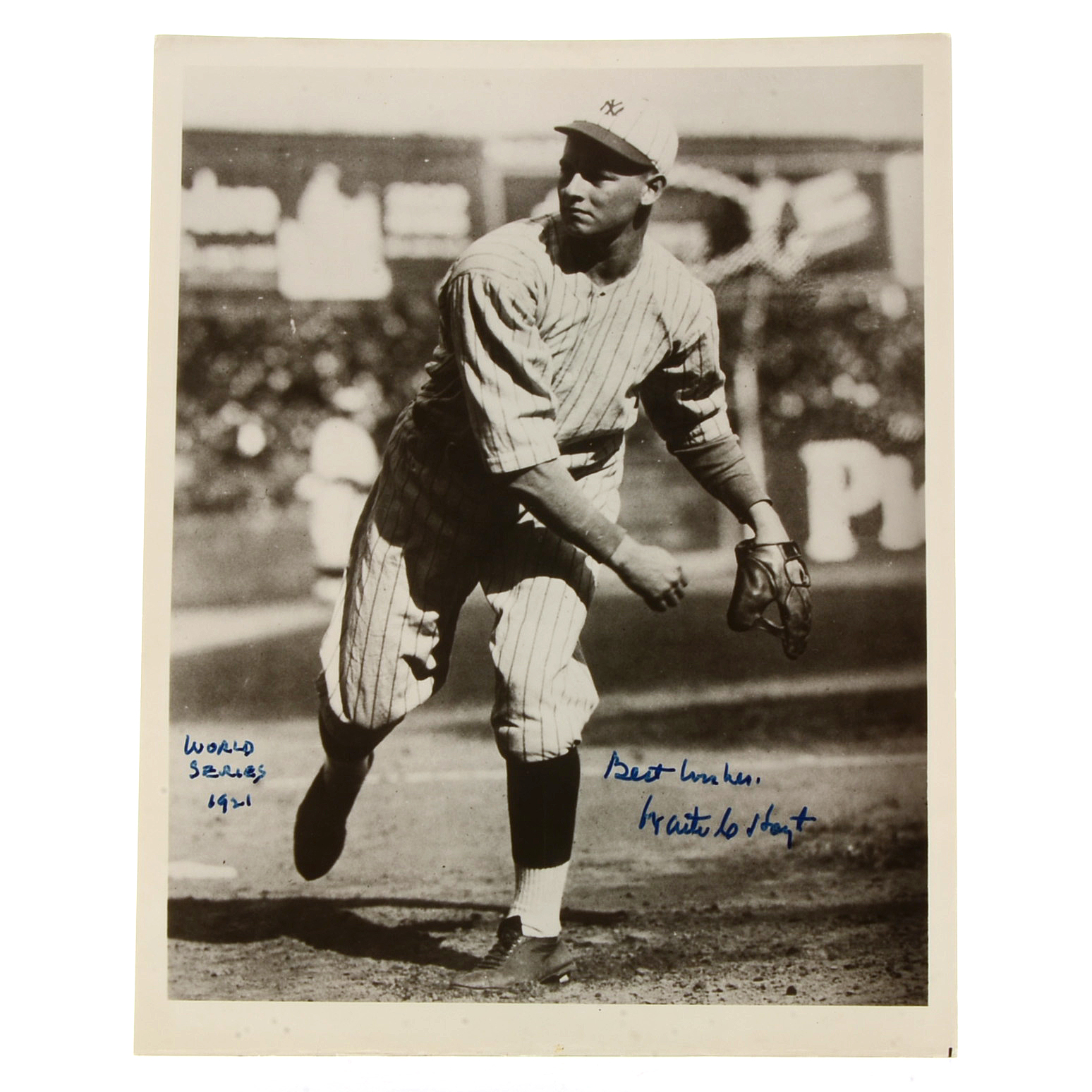 Waite Hoyt Signed Baseball Photo With Inscription