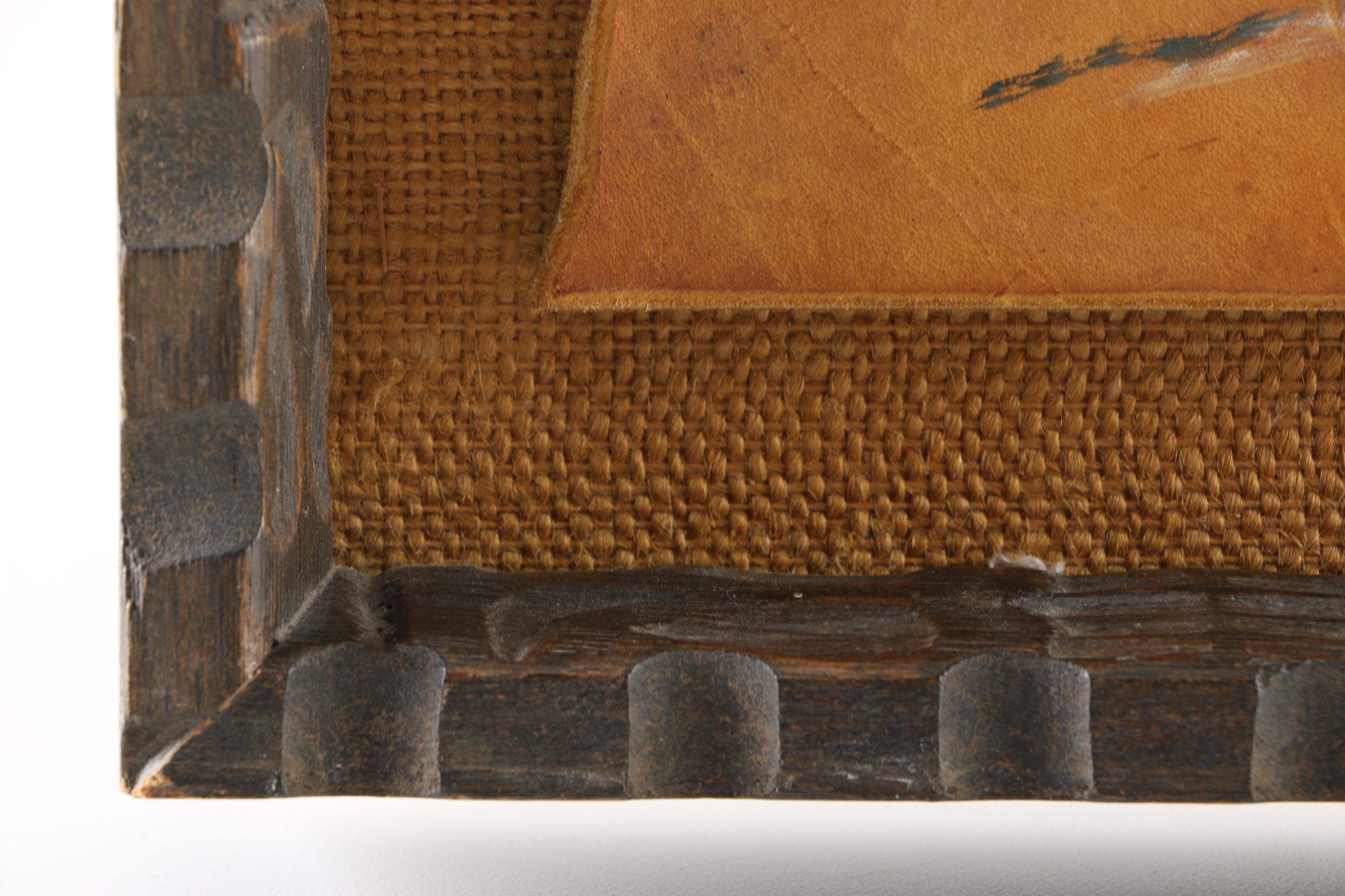 A. Kelly Pruit Oil Painting on Leather of a Cowboy