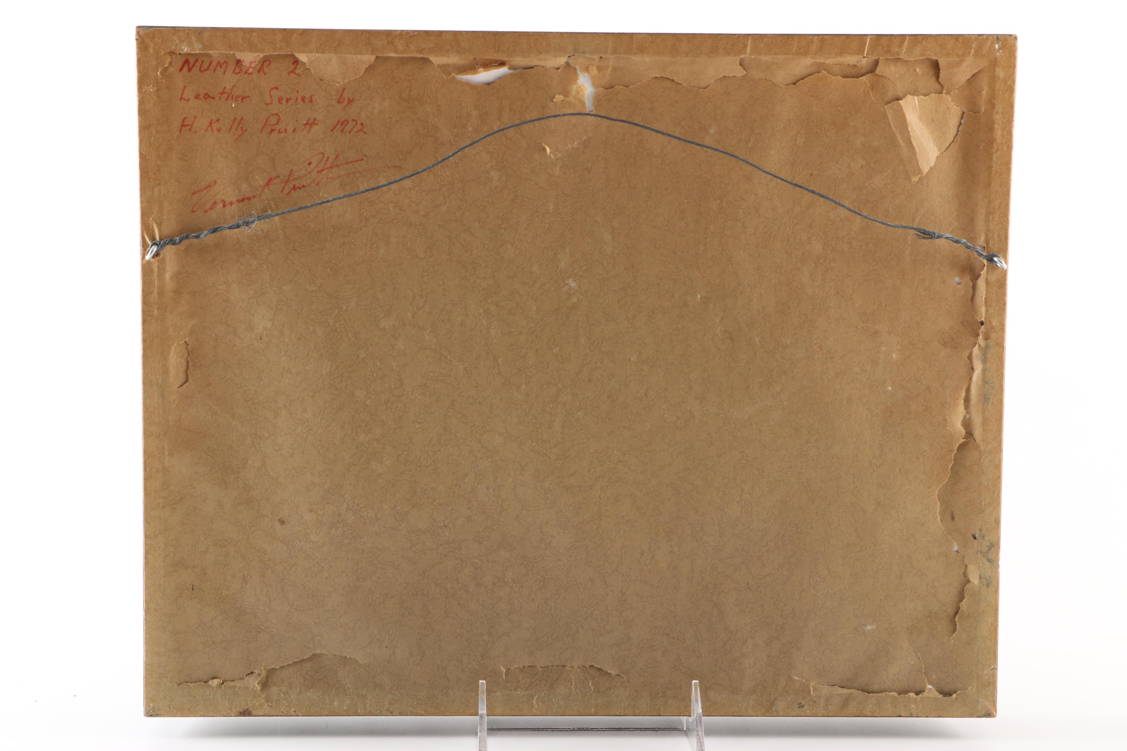 A. Kelly Pruit Oil Painting on Leather of a Cowboy