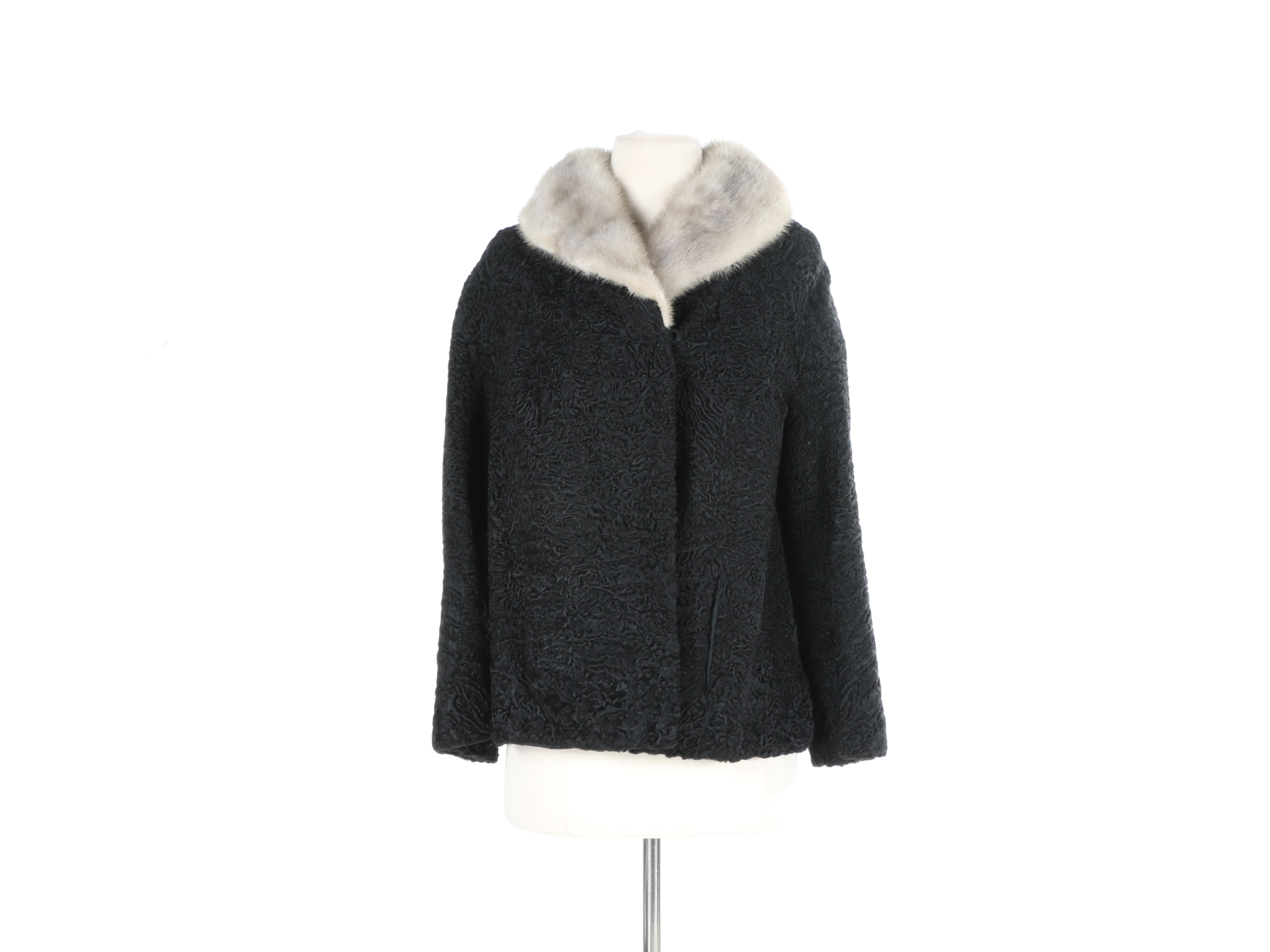 Persian Lamb Fur Coat With Mink Collar
