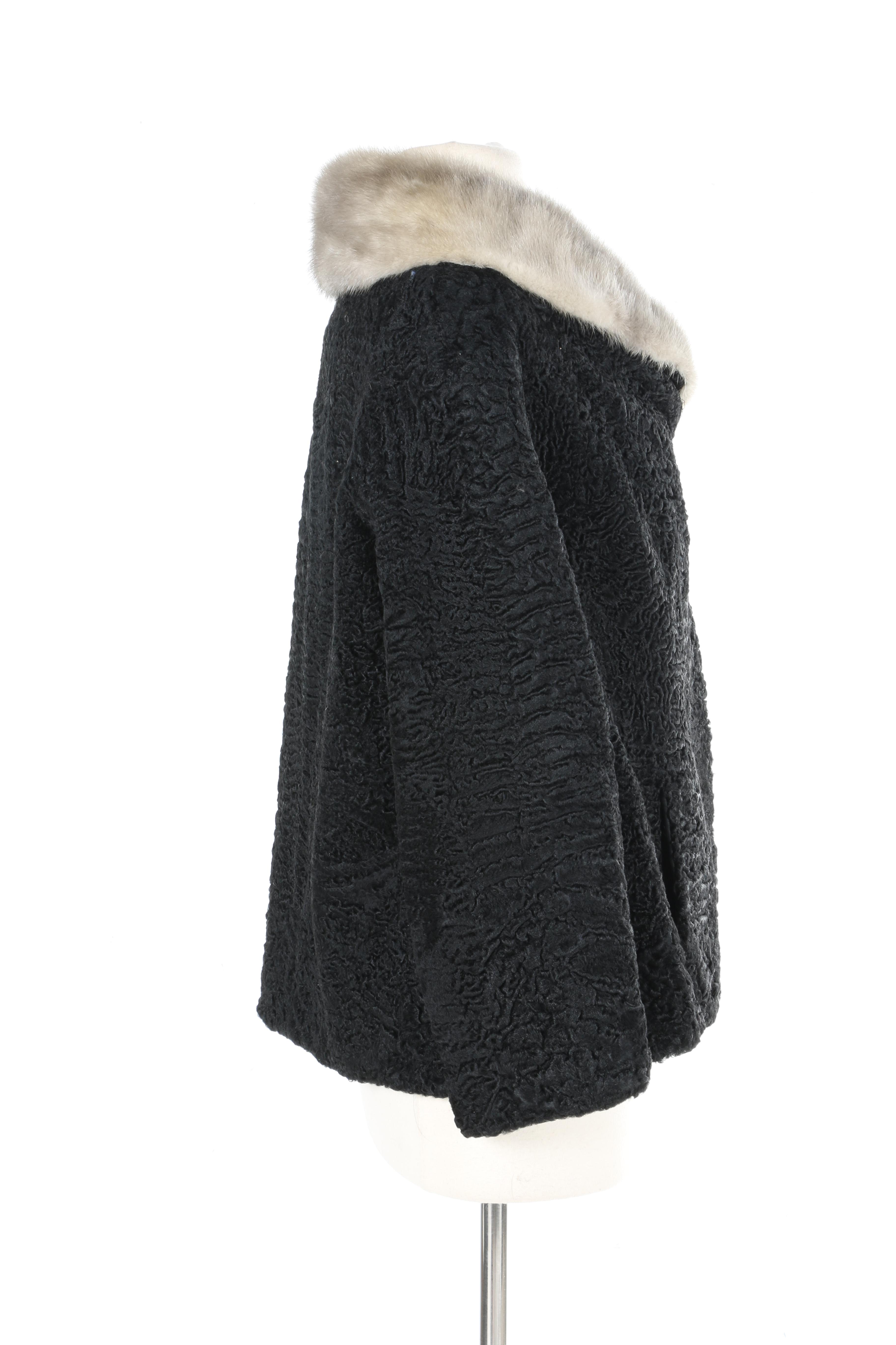 Persian Lamb Fur Coat With Mink Collar