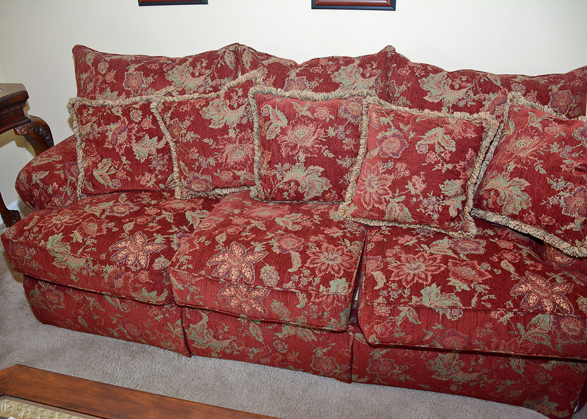 Burgundy Floral Sofa by Alan White Furniture