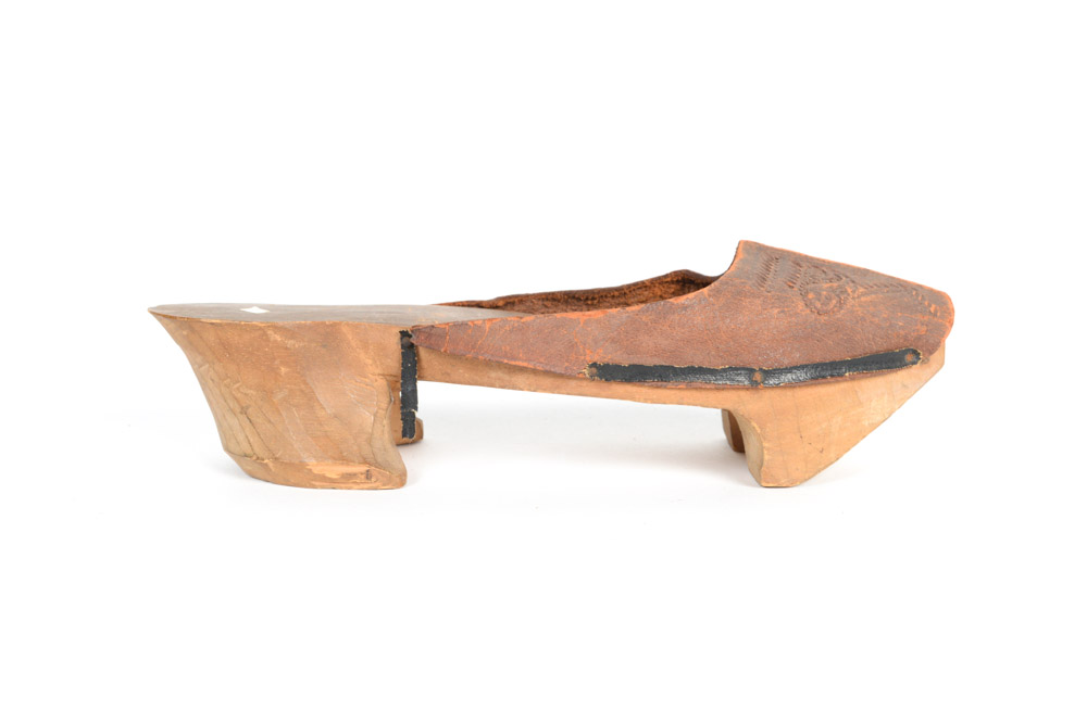 Antique Hand Carved Wood and Leather Shoes