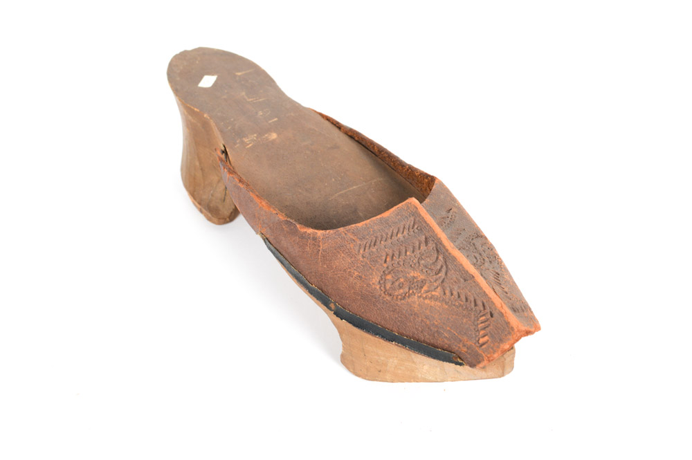 Antique Hand Carved Wood and Leather Shoes