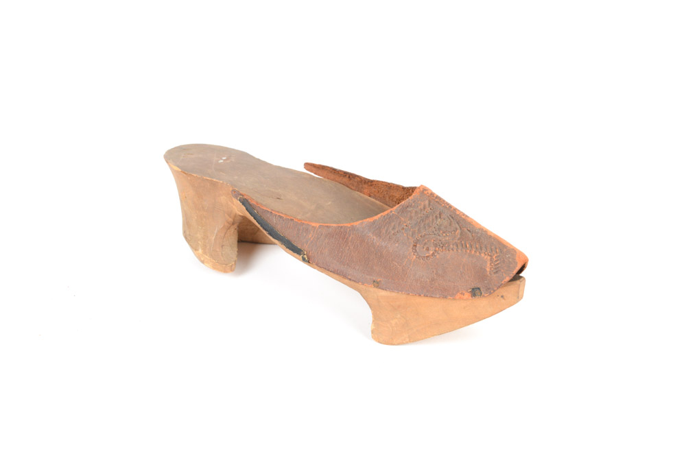 Antique Hand Carved Wood and Leather Shoes