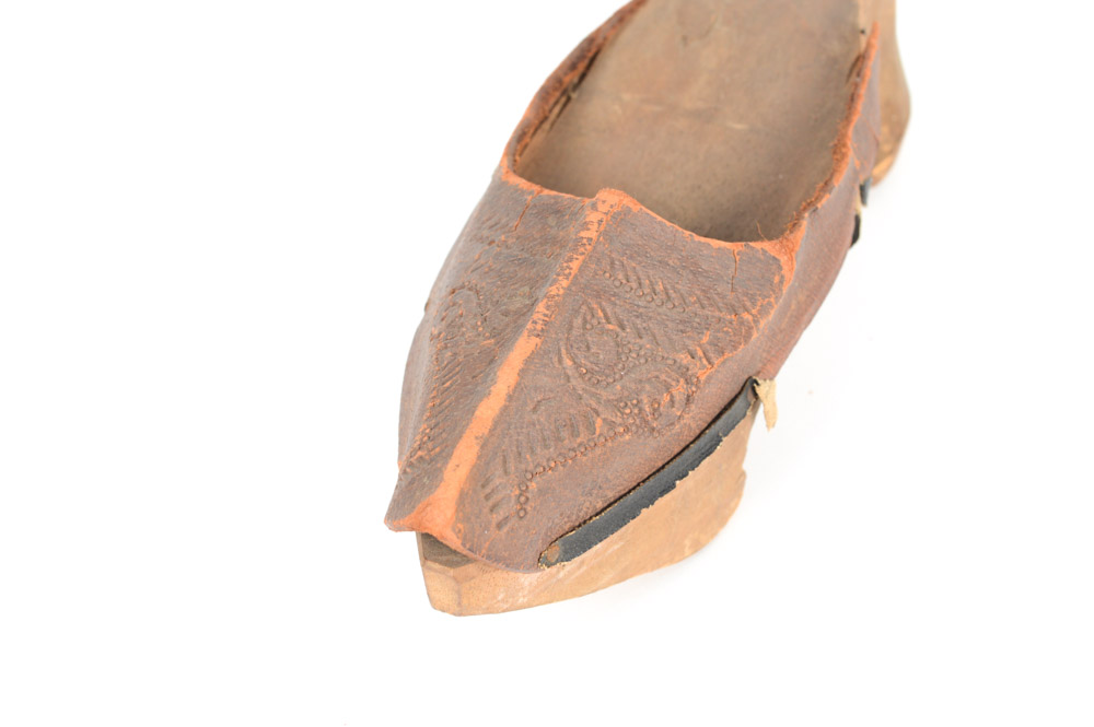Antique Hand Carved Wood and Leather Shoes