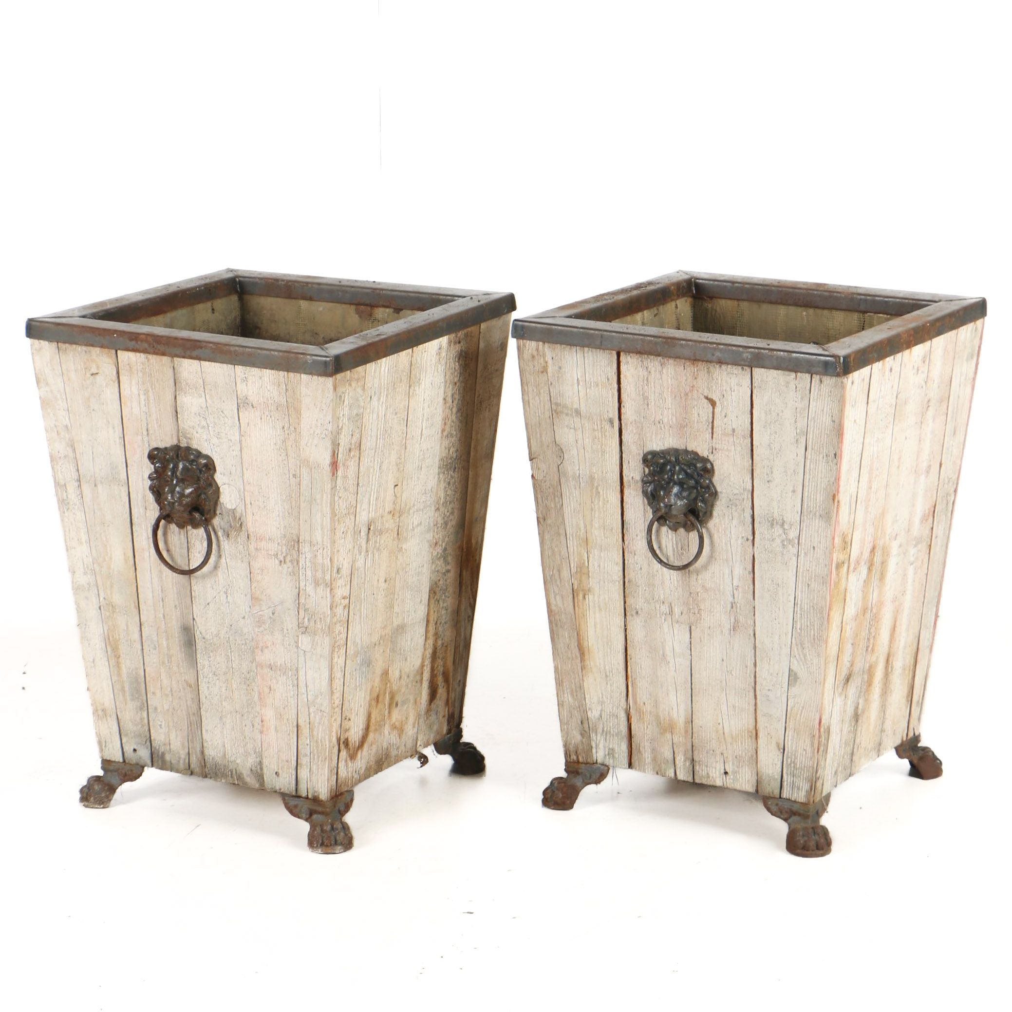 Lion Handled Wooden Planters