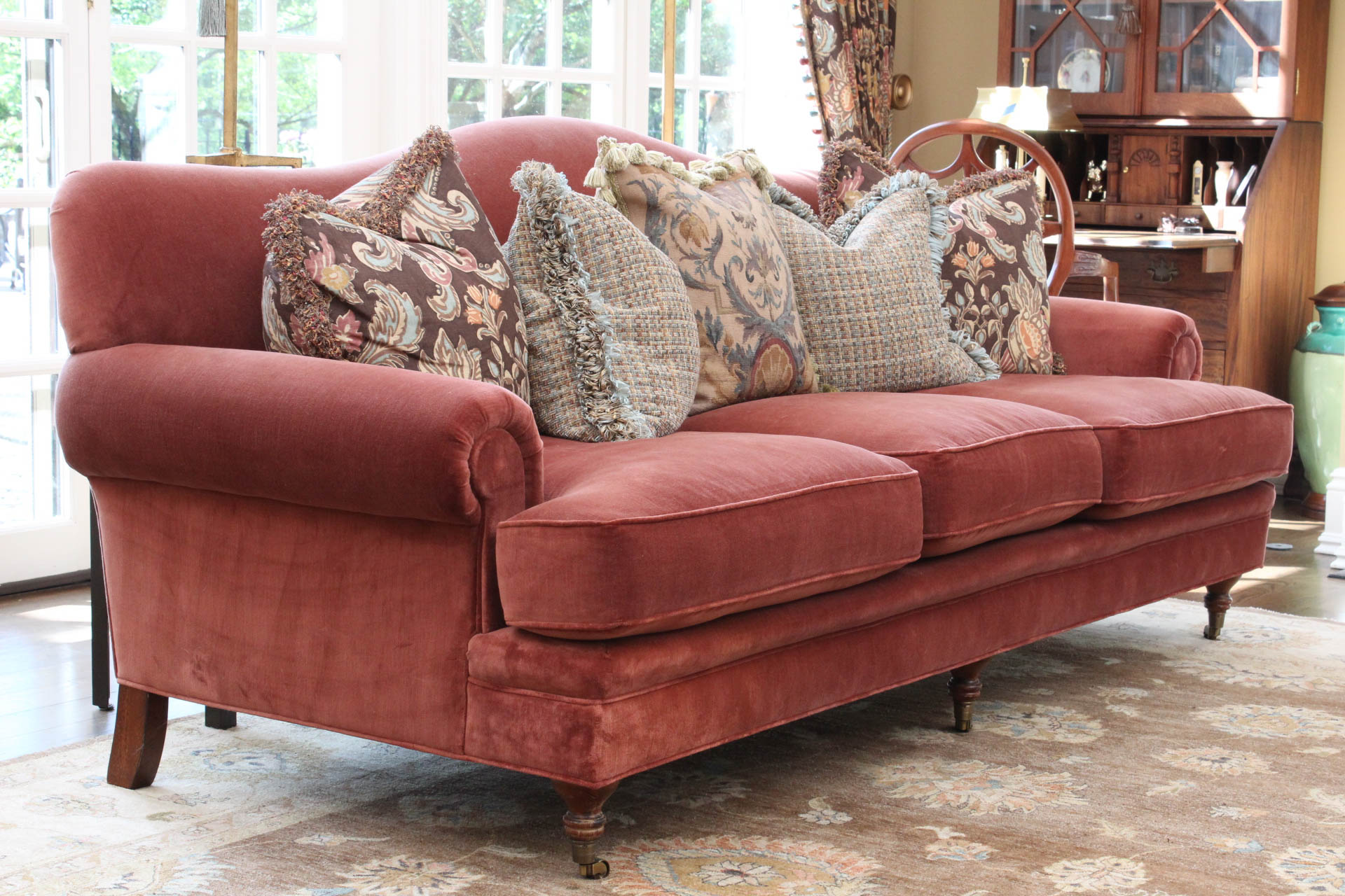 Custom Upholstered Camel Back Sofa