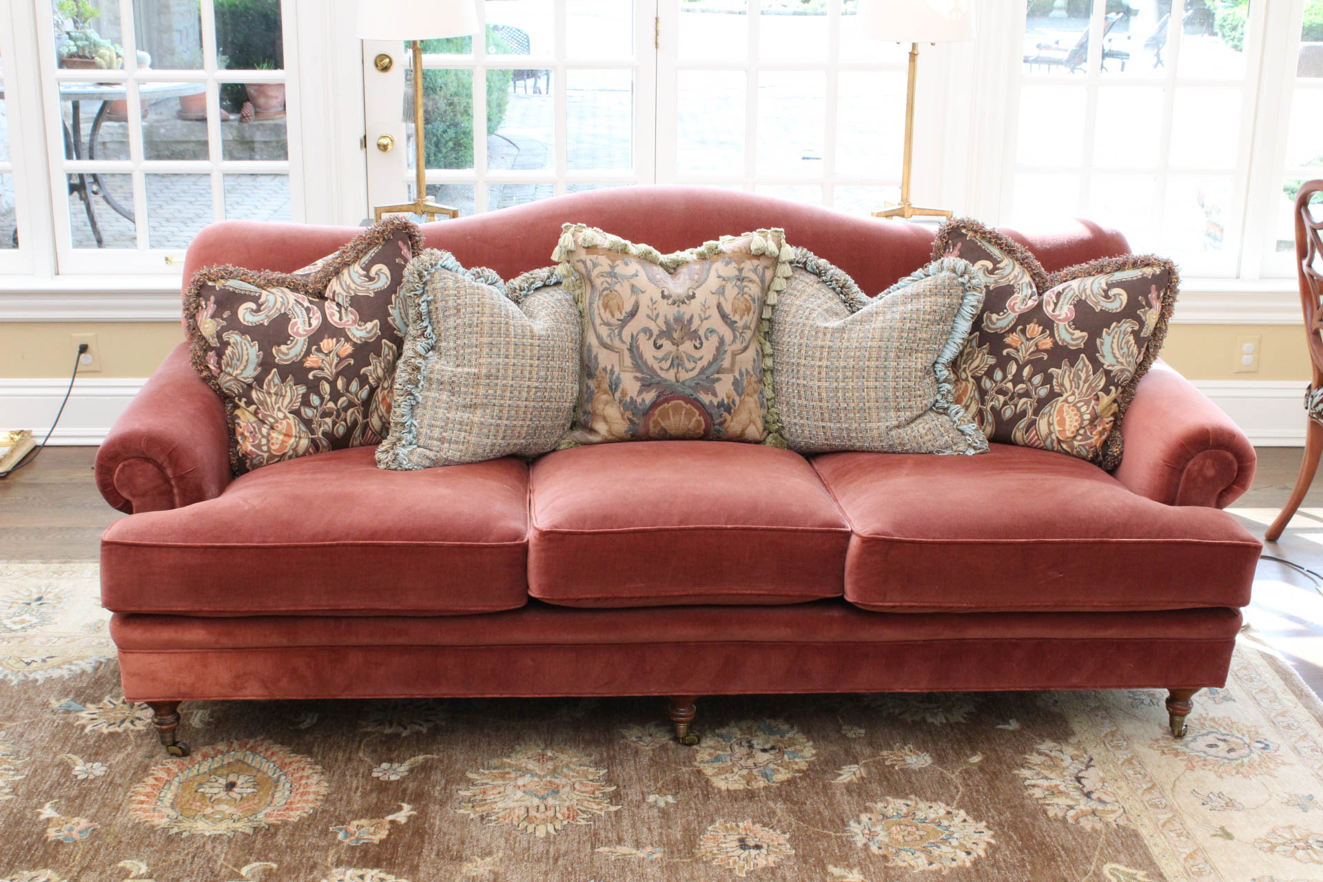 Custom Upholstered Camel Back Sofa