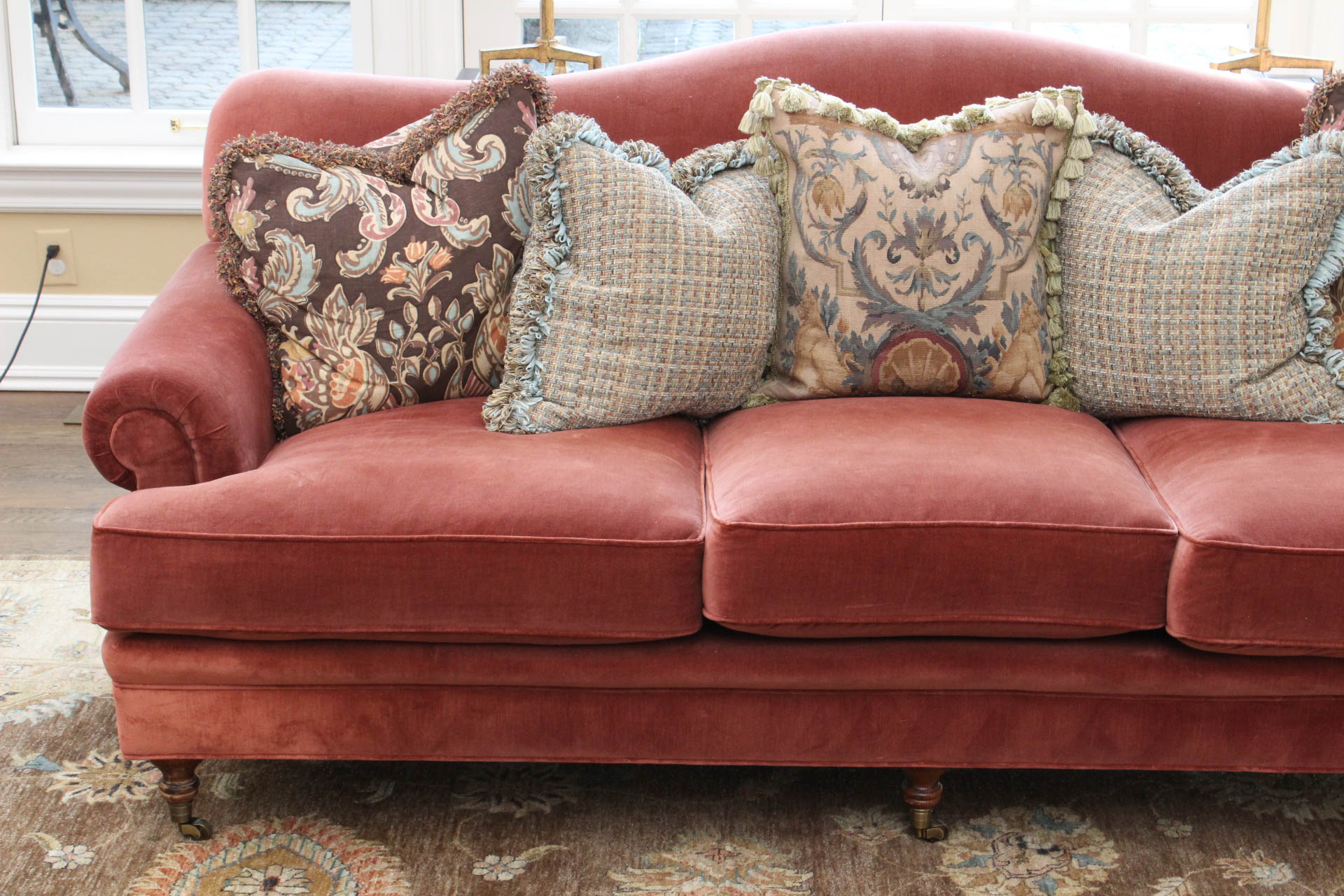 Custom Upholstered Camel Back Sofa