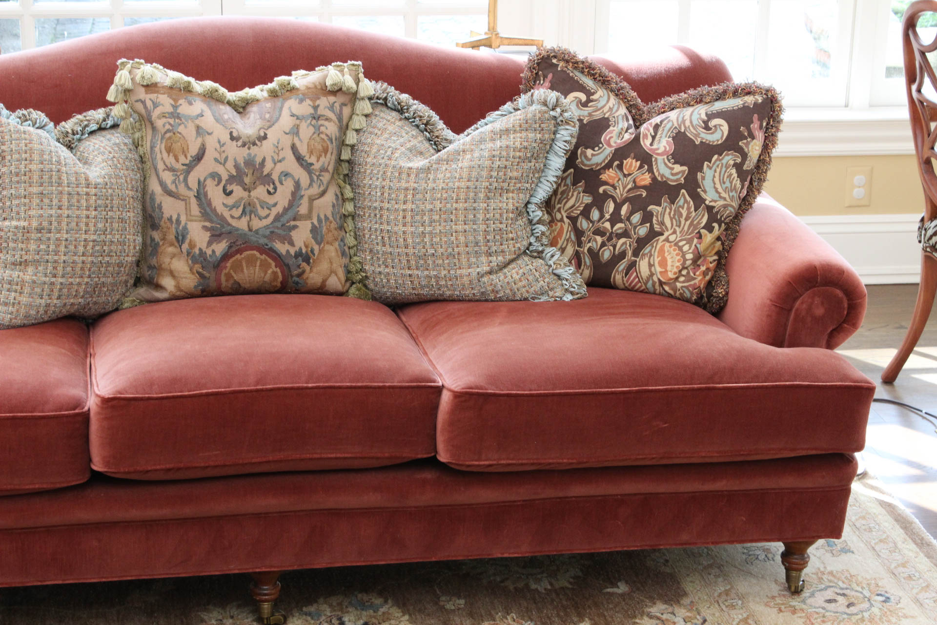 Custom Upholstered Camel Back Sofa