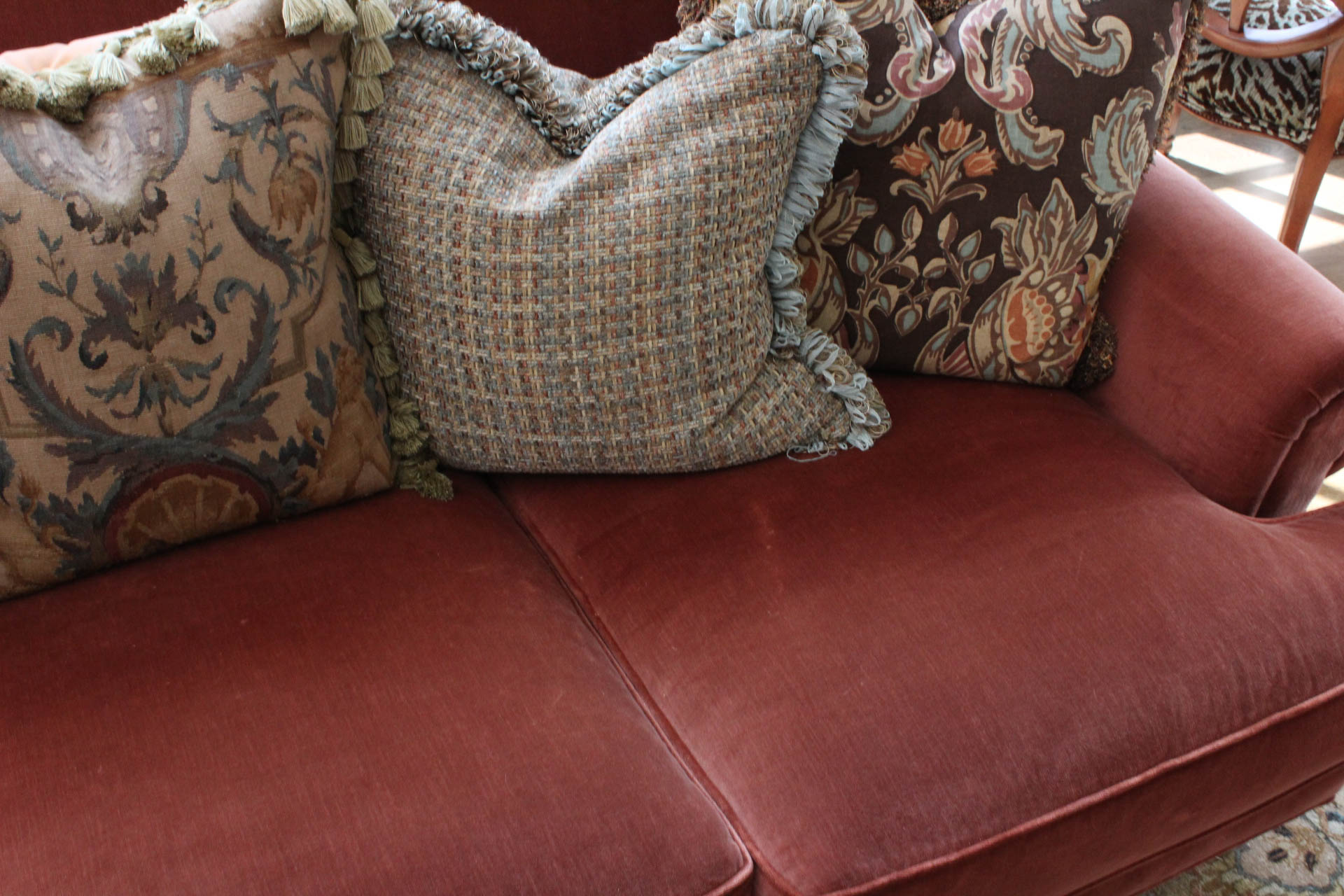 Custom Upholstered Camel Back Sofa