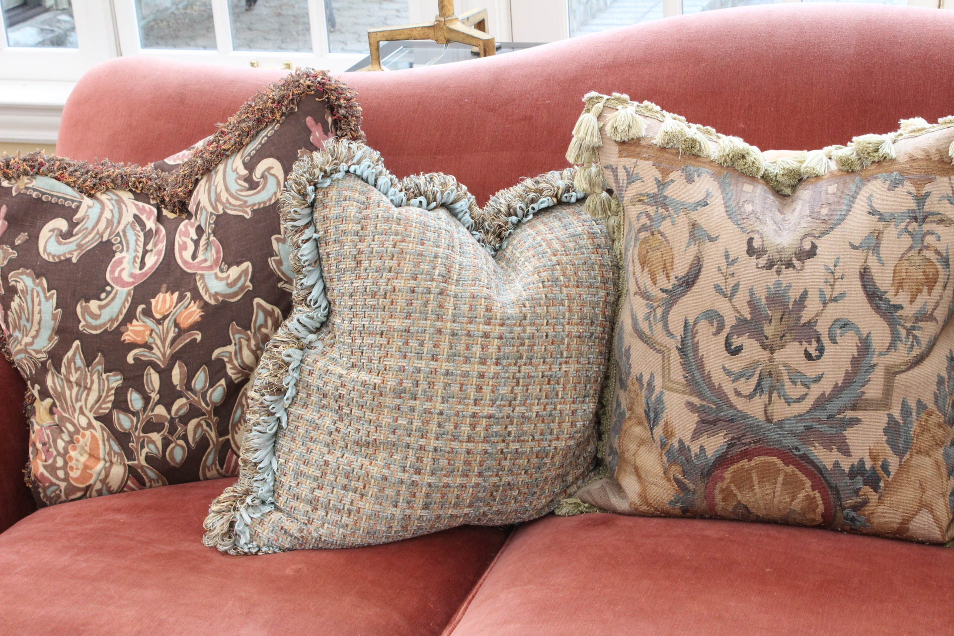 Custom Upholstered Camel Back Sofa