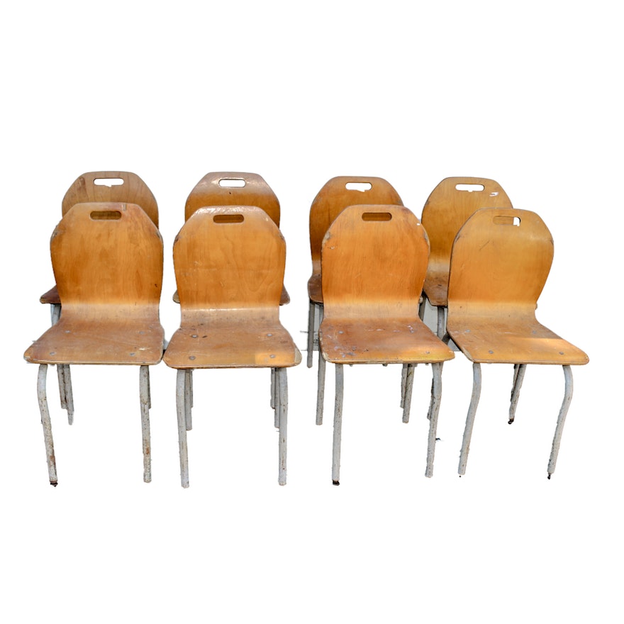 Collection of Eight Mid-Century Bentwood School Chairs