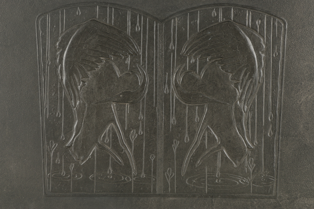 Signed Mixed Media on Board of Cranes