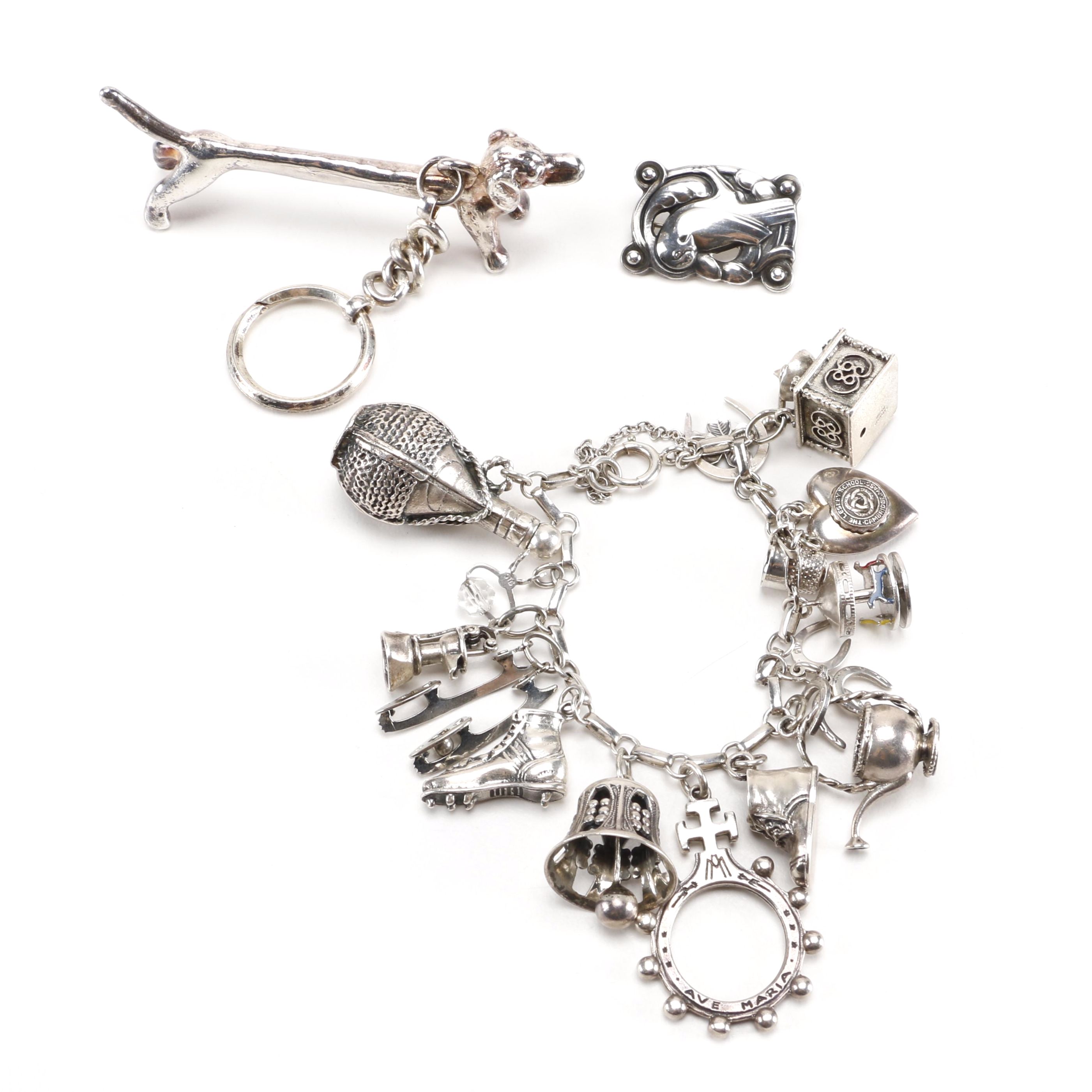 Sterling Charm Bracelet and Dachshund Key Chain