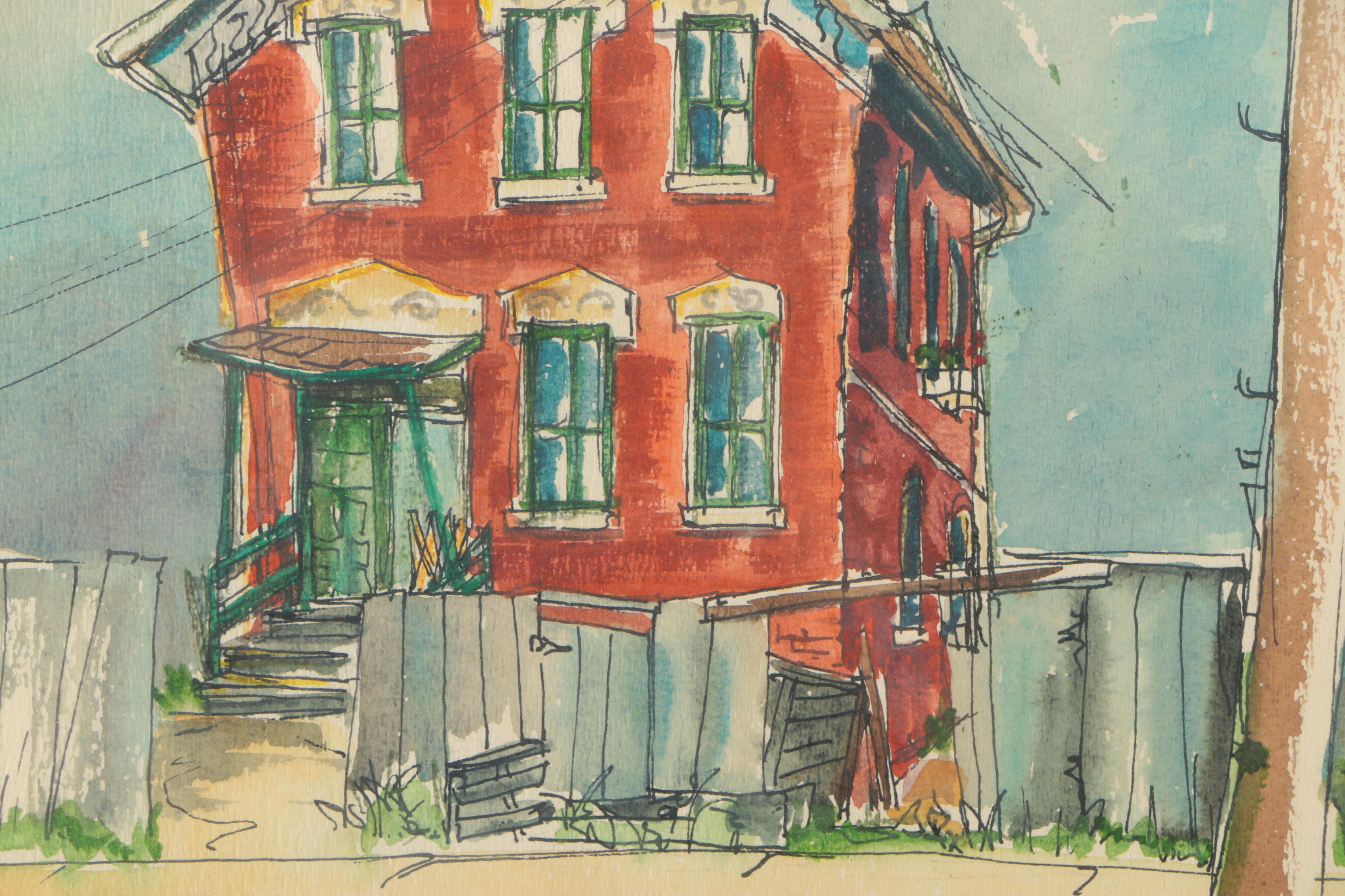 Barbara Kauffmann Watercolor Painting On Paper "Little O'Lady - Red House"