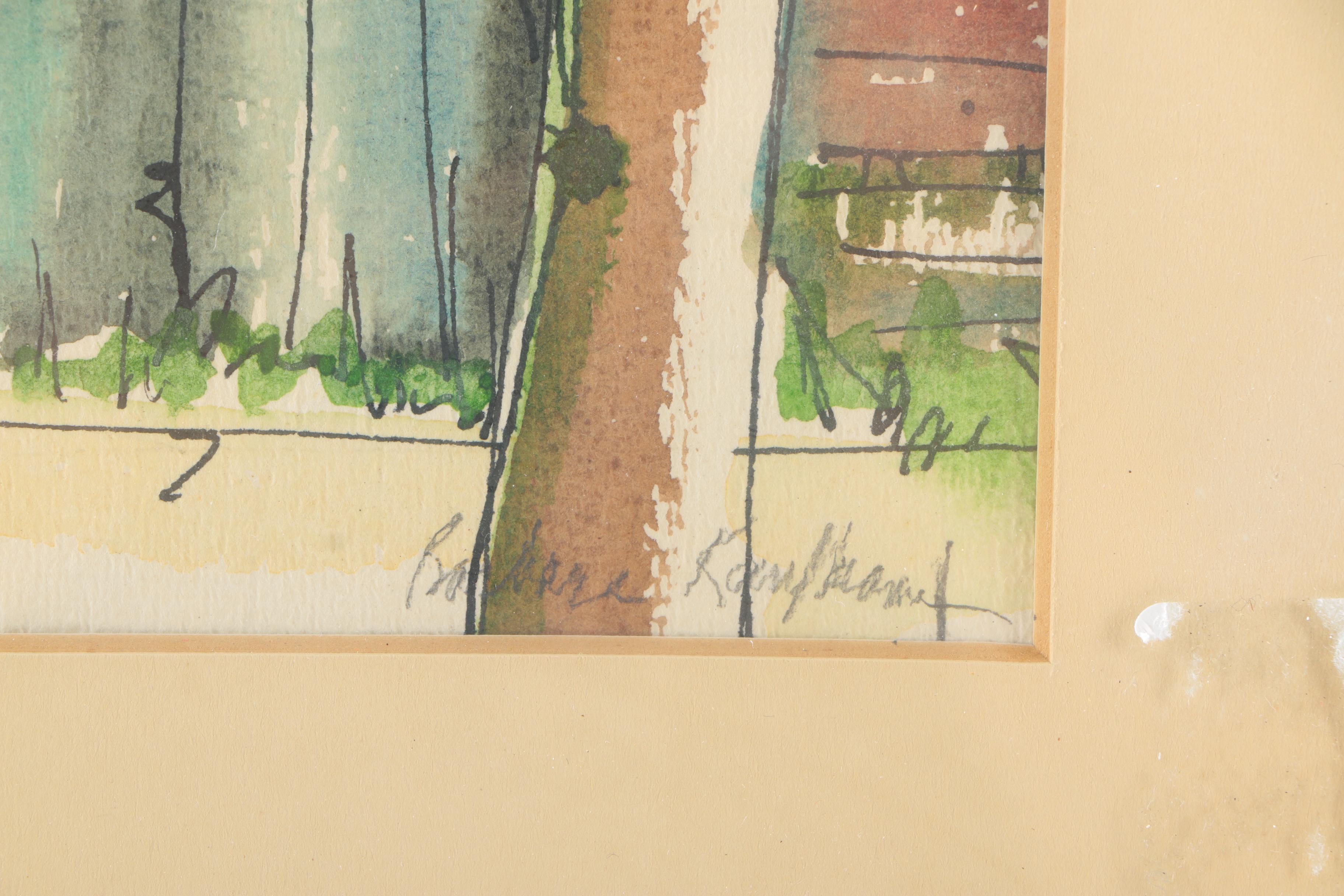 Barbara Kauffmann Watercolor Painting On Paper "Little O'Lady - Red House"