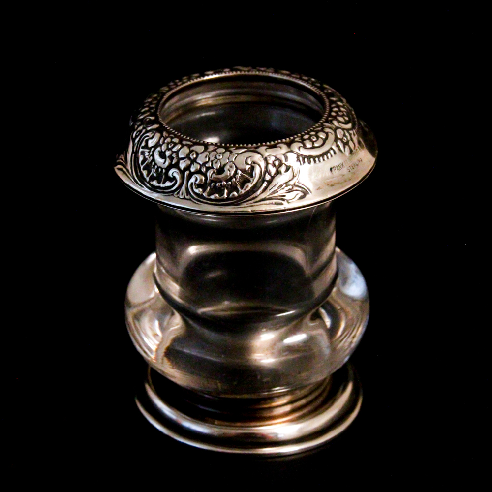 Glass Candle Holder With Frank M. Whiting & Co. Sterling Rim