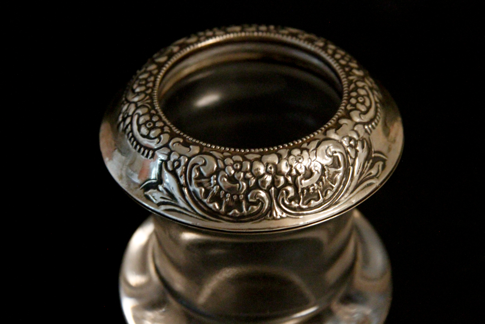 Glass Candle Holder With Frank M. Whiting & Co. Sterling Rim