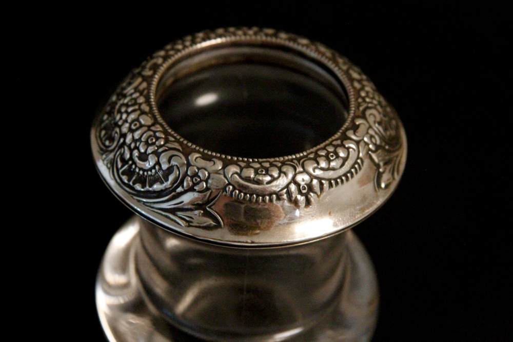 Glass Candle Holder With Frank M. Whiting & Co. Sterling Rim