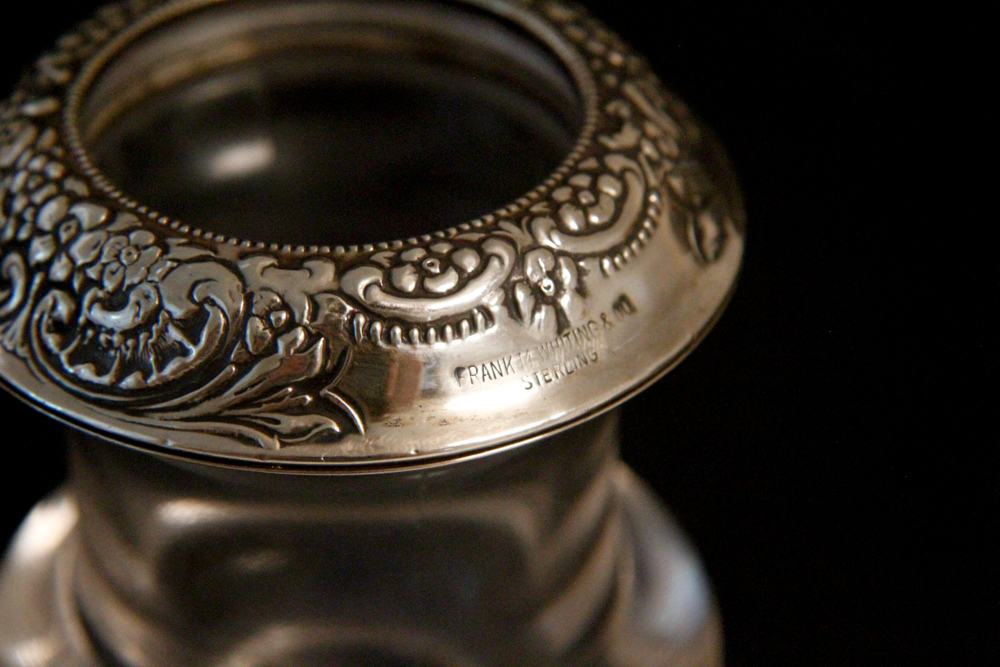 Glass Candle Holder With Frank M. Whiting & Co. Sterling Rim