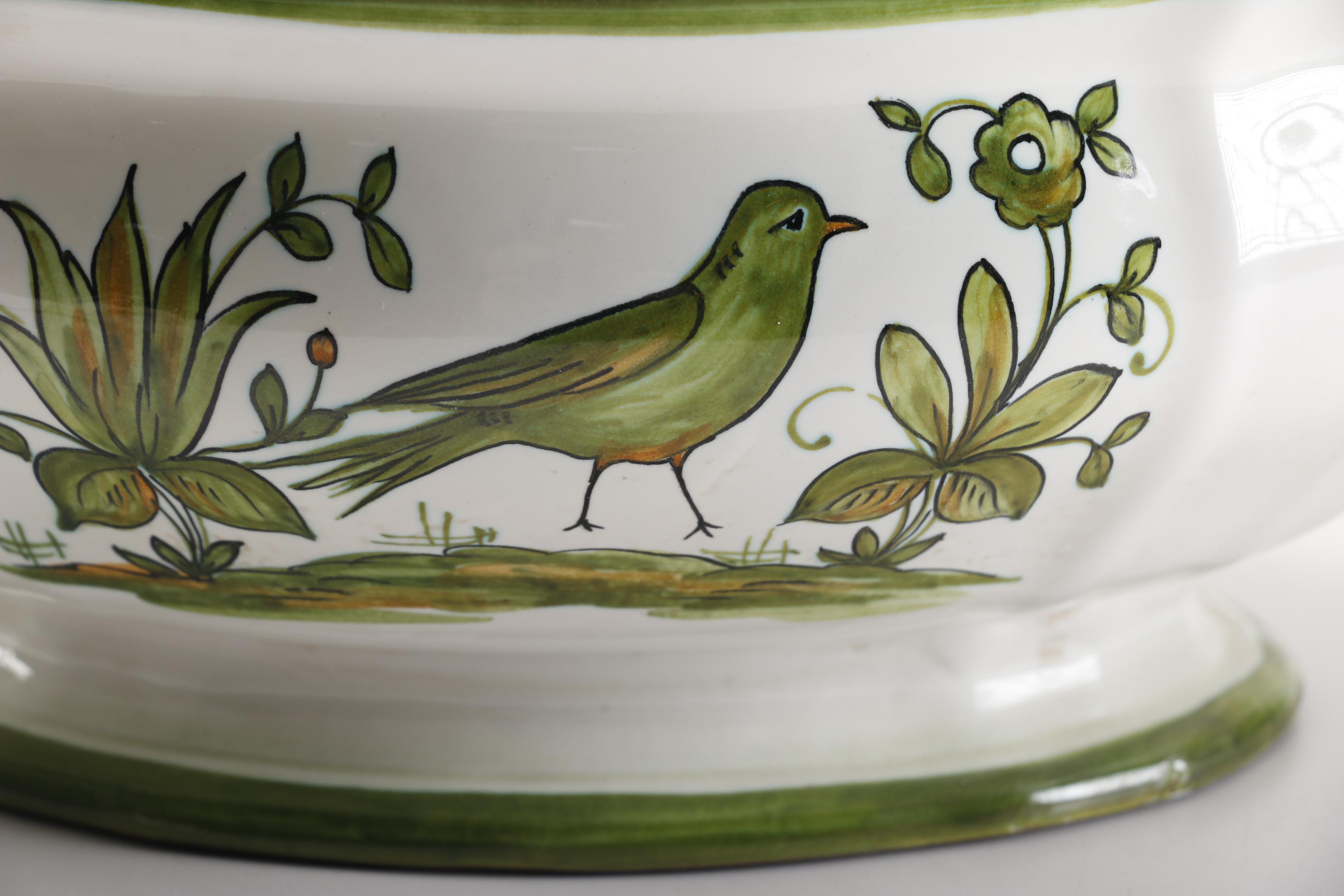 Italian Handmade Ceramic Soup Tureen With Ladle and Underplate