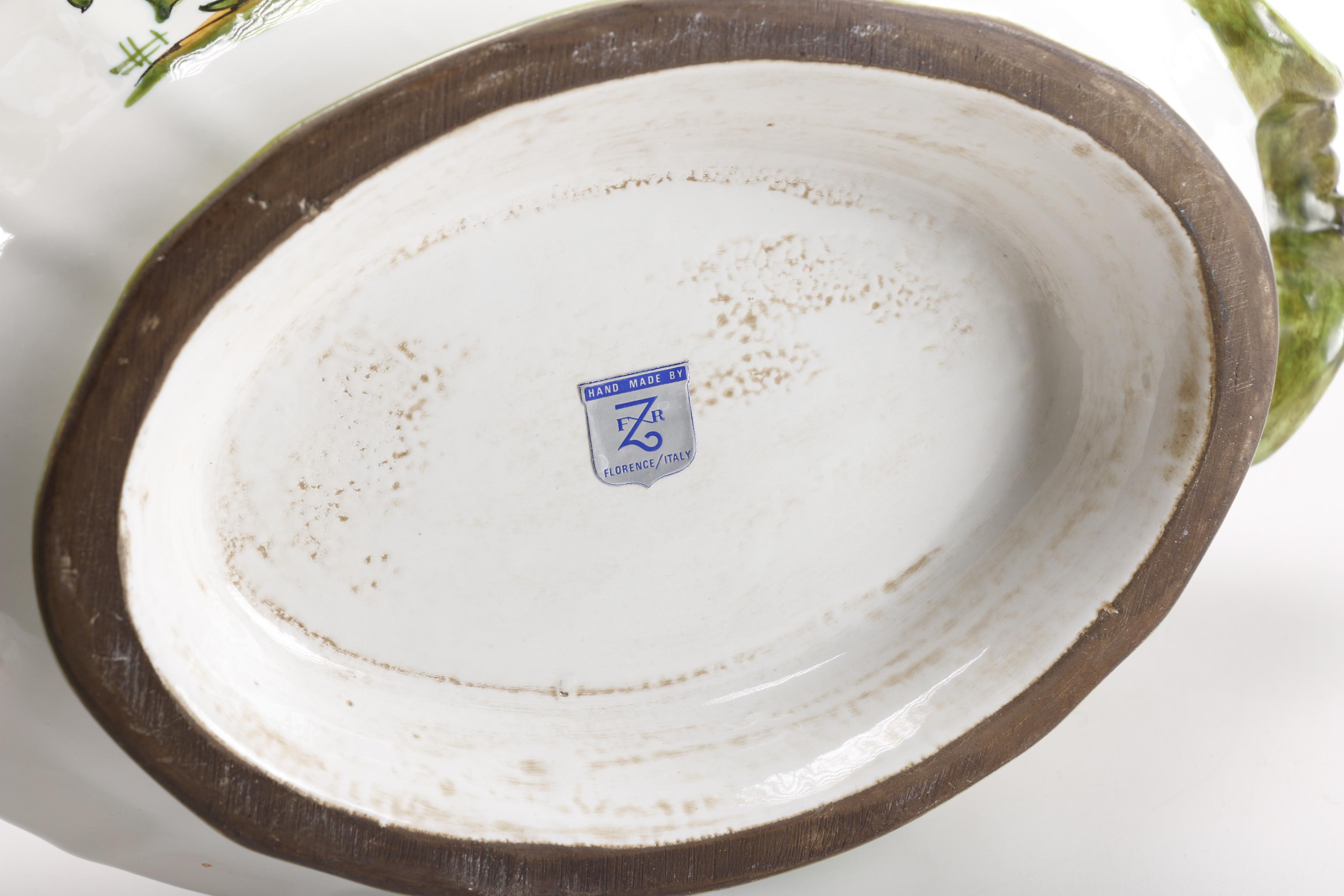 Italian Handmade Ceramic Soup Tureen With Ladle and Underplate