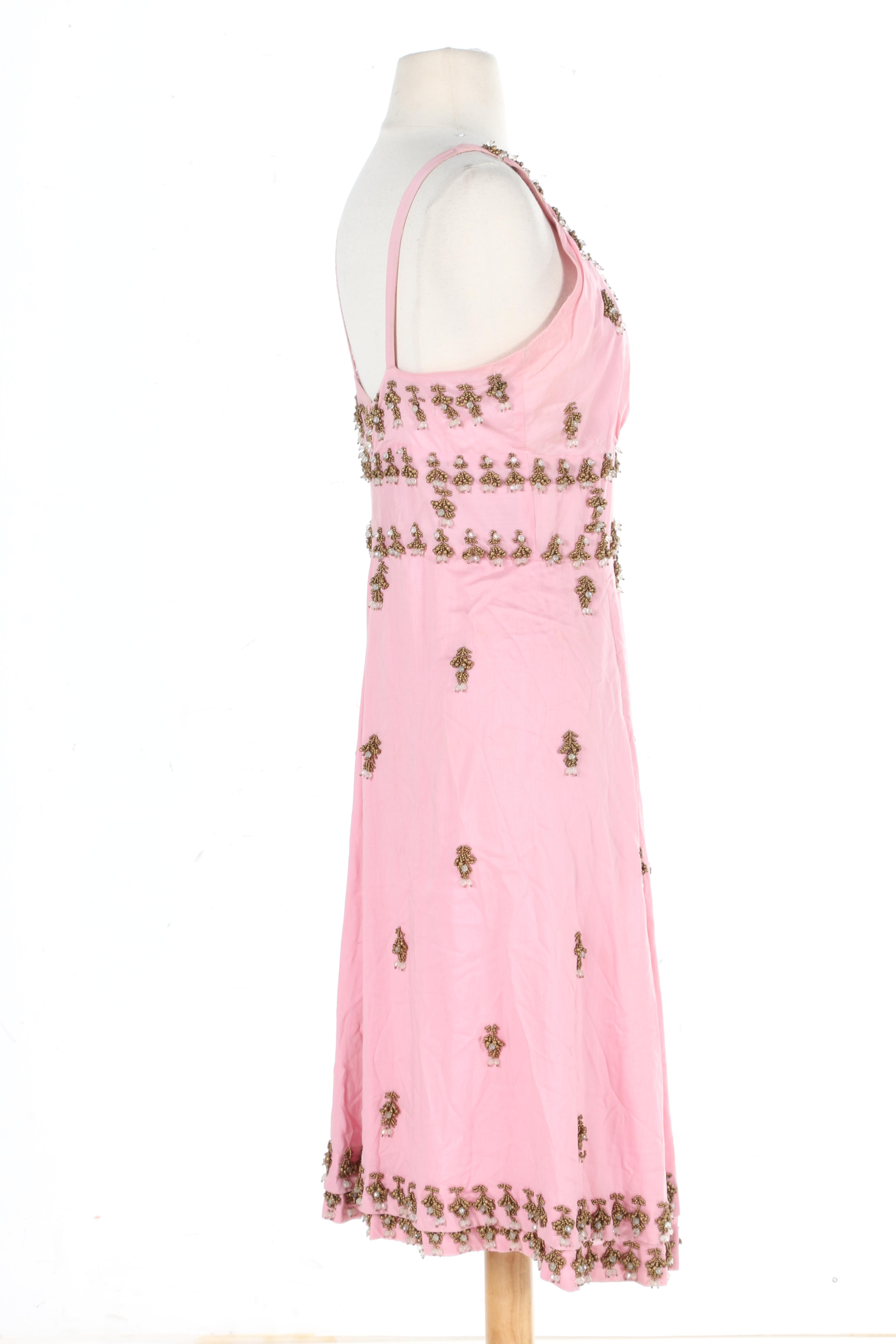 Tracy Reece Pink Cotton Beaded Sleeveless Halter Dress