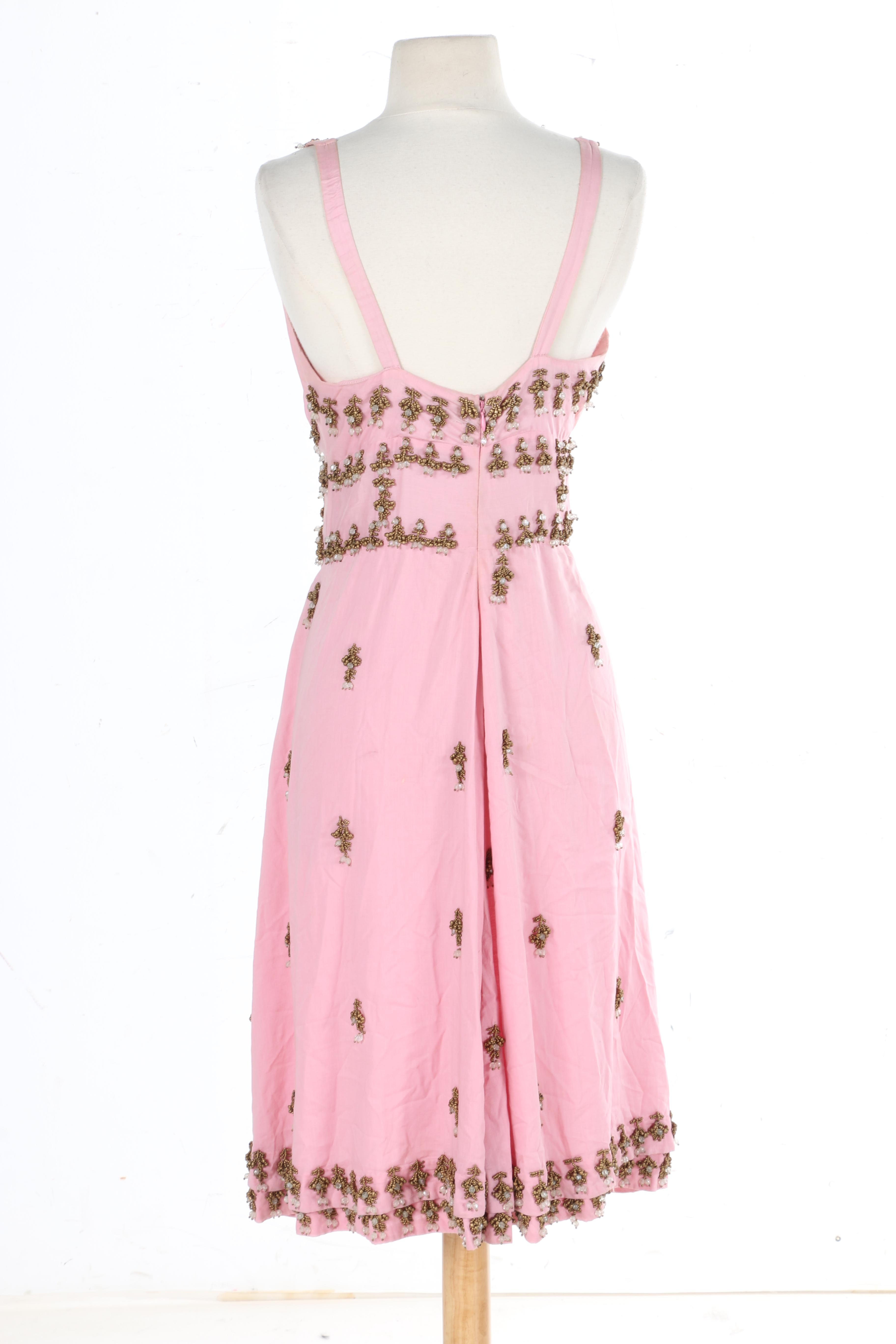 Tracy Reece Pink Cotton Beaded Sleeveless Halter Dress