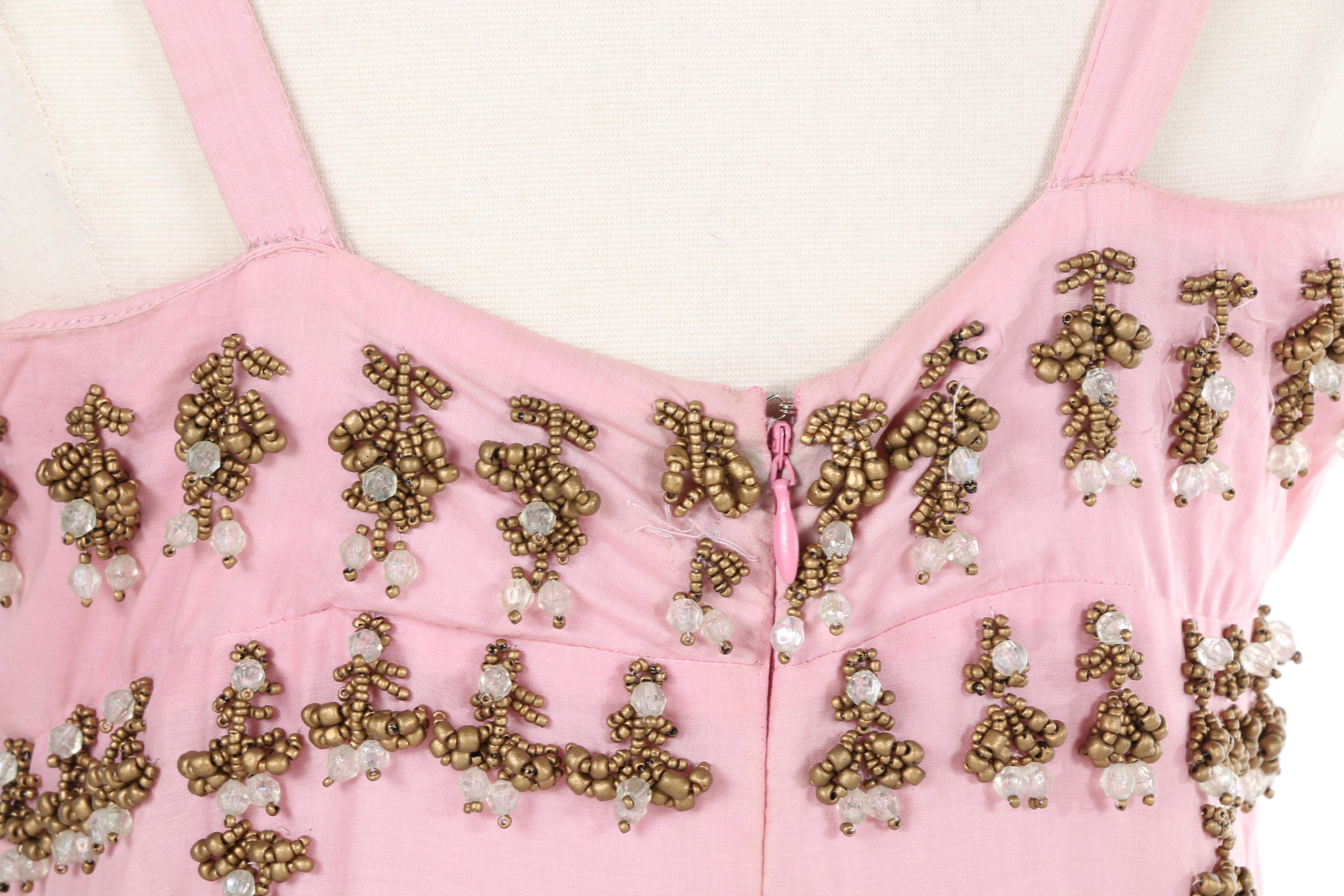 Tracy Reece Pink Cotton Beaded Sleeveless Halter Dress