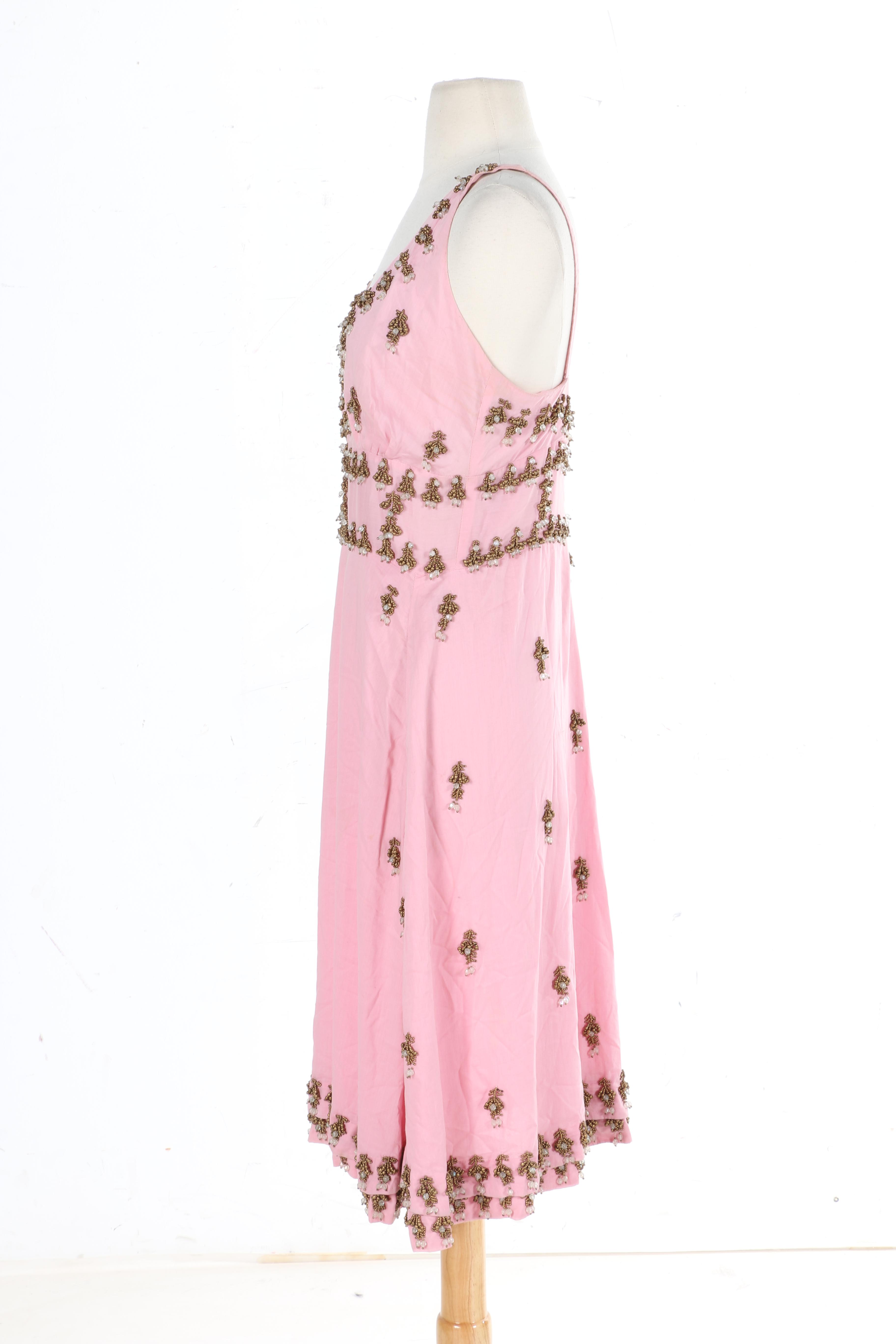 Tracy Reece Pink Cotton Beaded Sleeveless Halter Dress