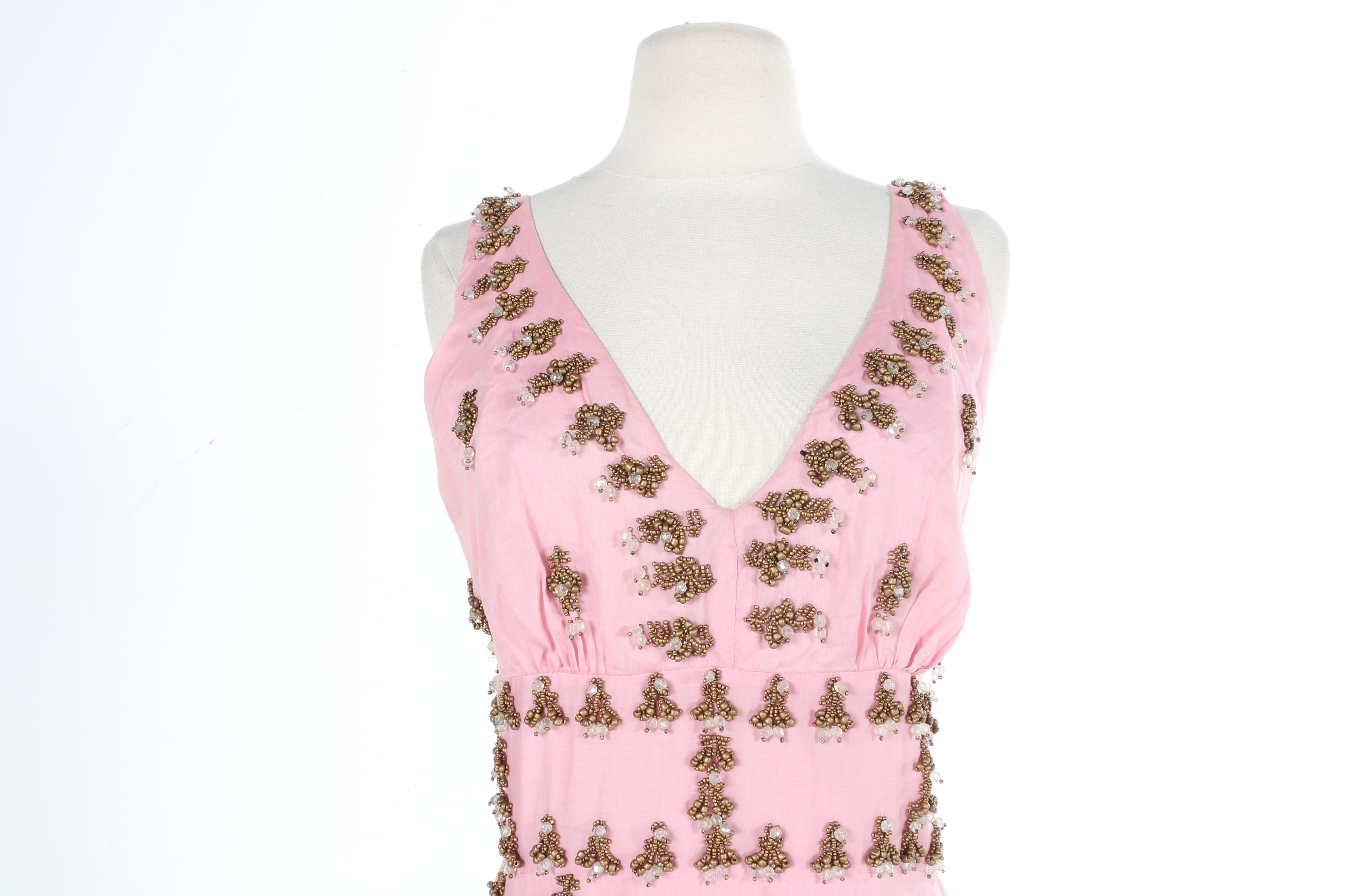 Tracy Reece Pink Cotton Beaded Sleeveless Halter Dress