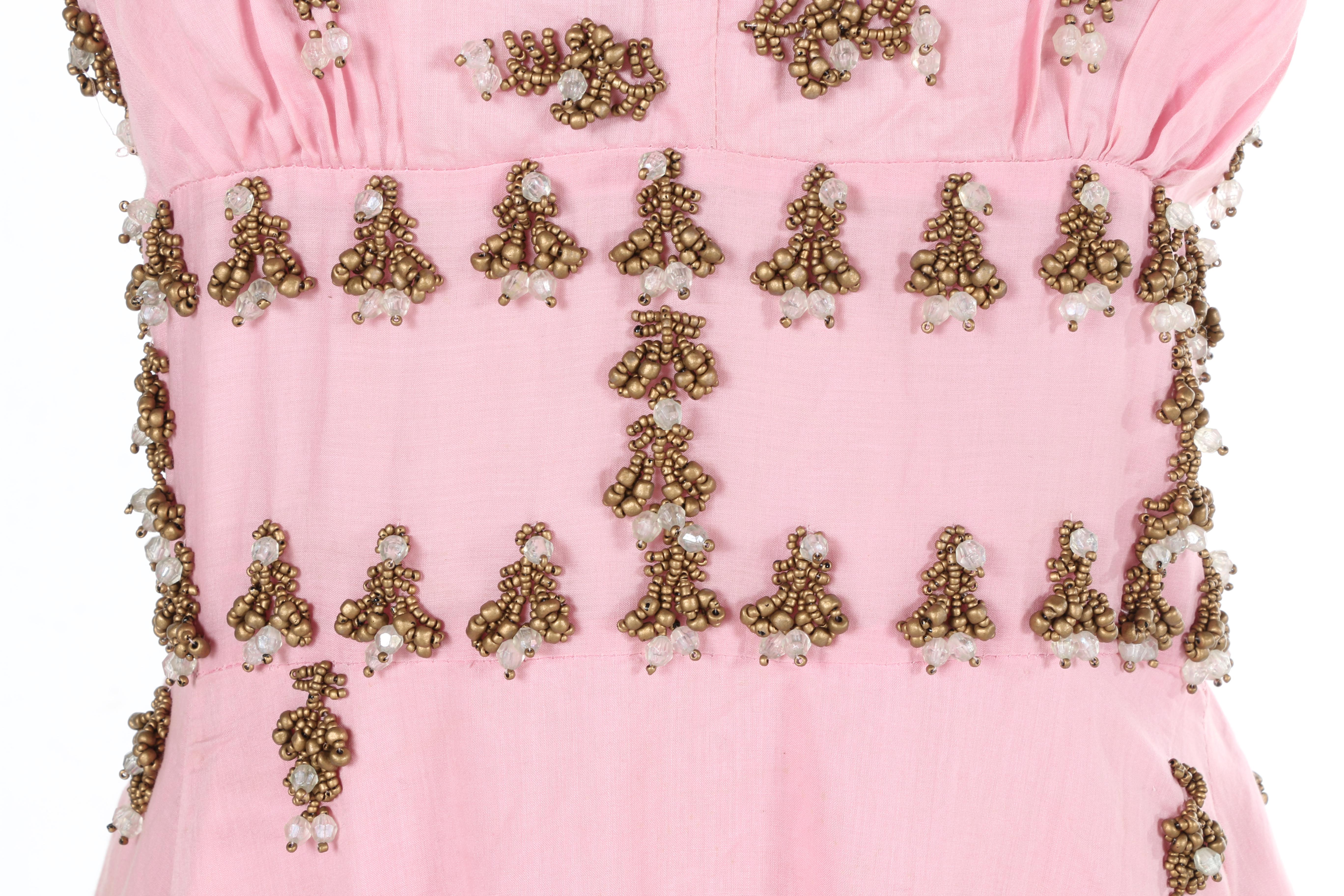 Tracy Reece Pink Cotton Beaded Sleeveless Halter Dress